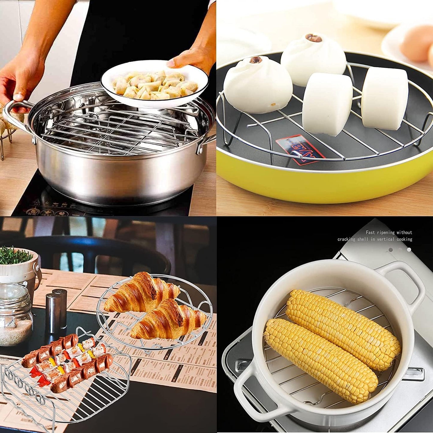 9.8" Round Cooking Rack Versatile Stainless Steel Grid Grill Steamer Rack, Fits Air Fryer Pot Pressure Cooker Canning