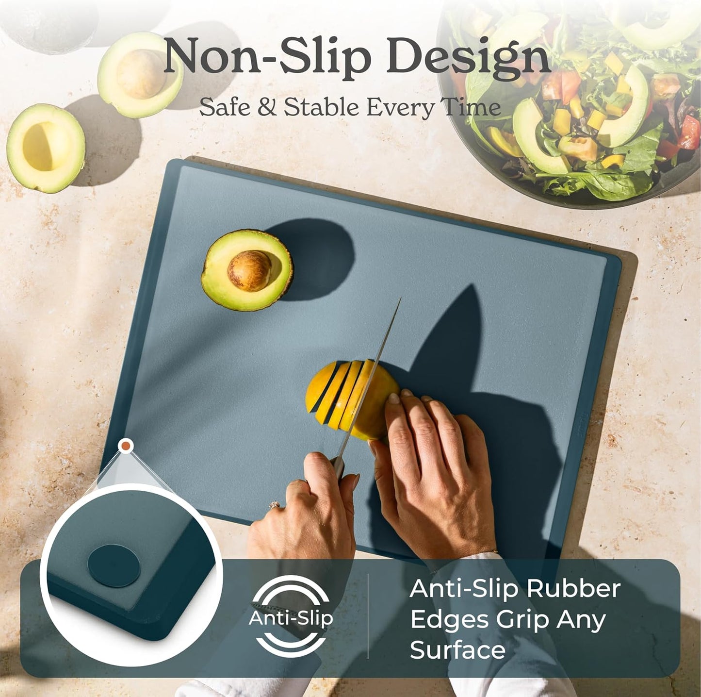 SMIRLY Plastic Cutting Board Set 3 Pieces, Non-Slip Dishwasher Safe Chopping Boards for Kitchen, Blue