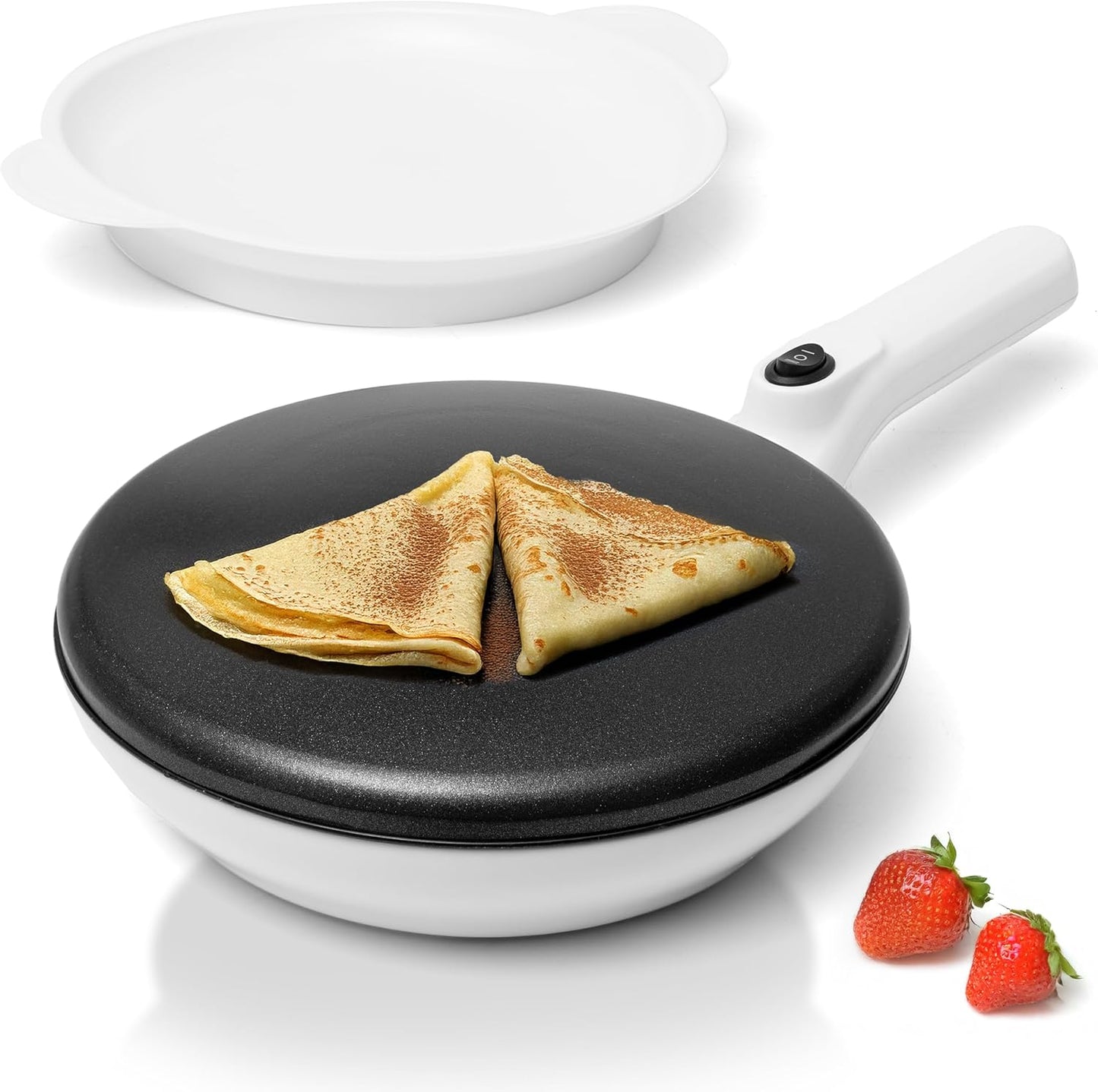 Moss & Stone Cordless Electric Crepe Maker With Auto Power Off, On/Off Switch & Dual Temperature Setting, 8 Inch Portable Crepe Maker & Non-Stick Dipping Plate, Nonstick Ceramic Coating Pan