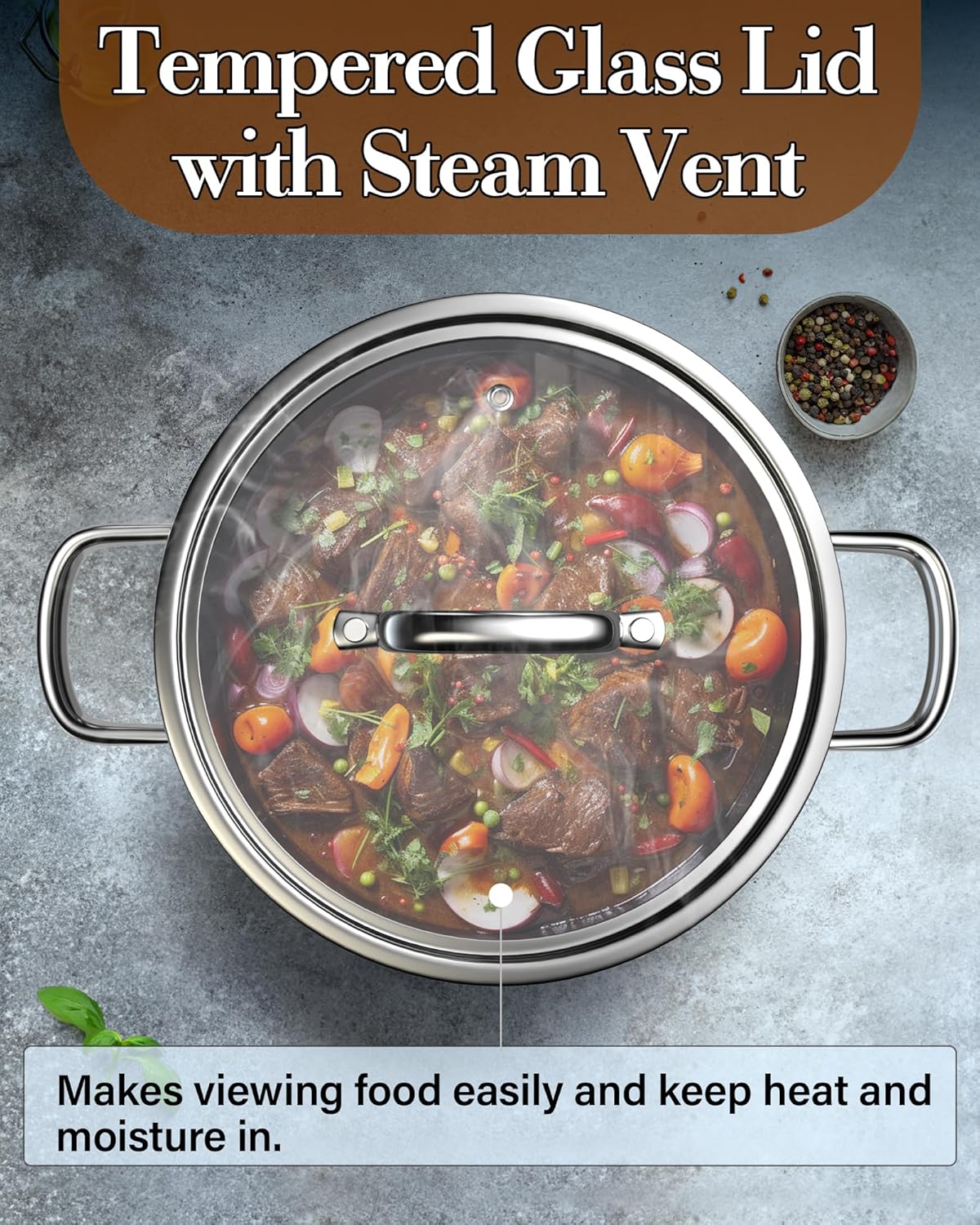 Cook N Home Stainless Steel Stockpot with Lid 6 Quart, Tri-Ply Clad Soup Pot, Induction Cooking pot, Silver