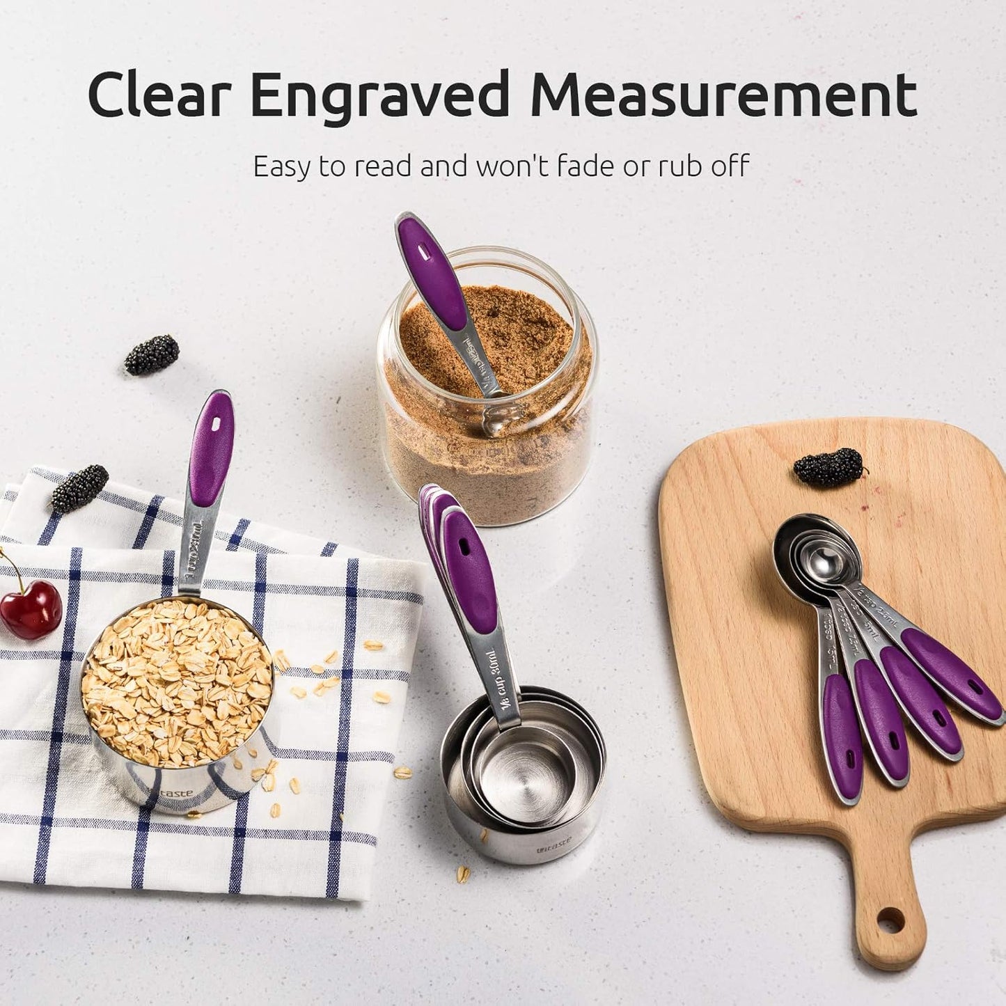 U-Taste 10 Piece Measuring Cups and Spoons Set in 18/8 Stainless Steel (Purple)