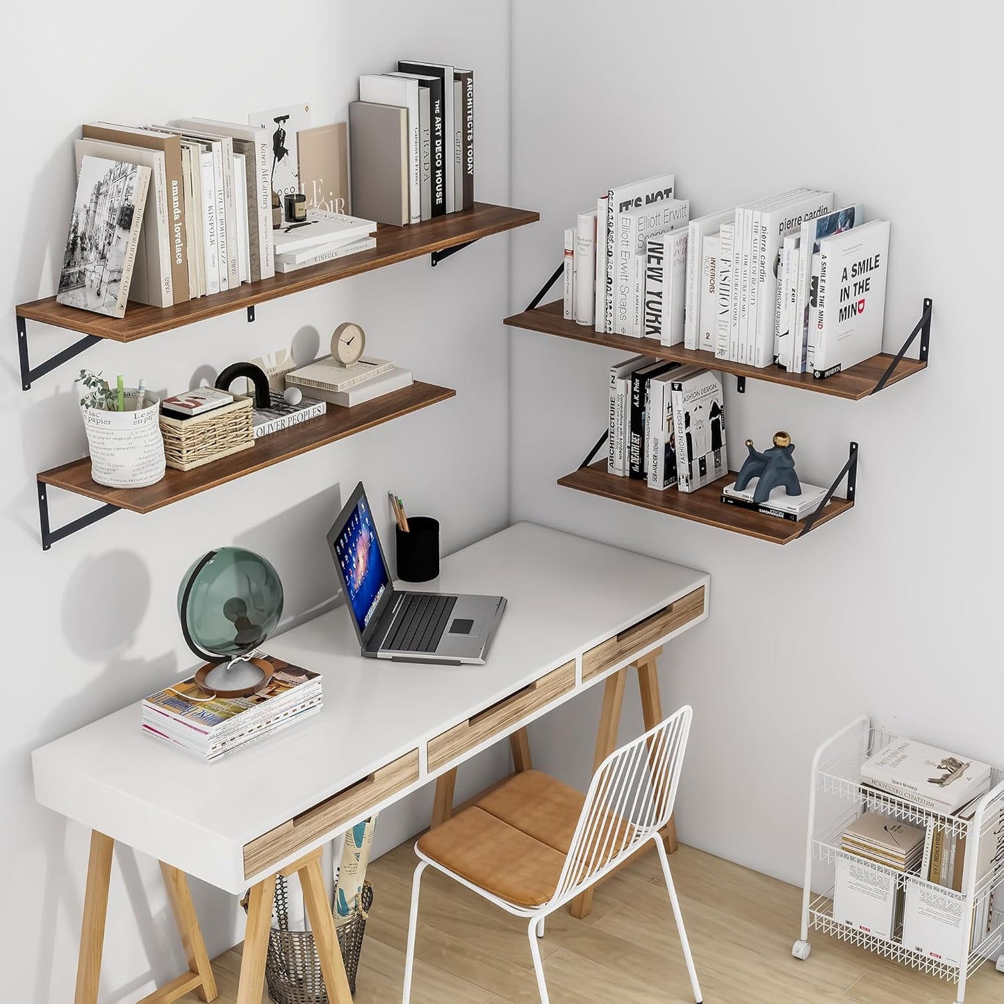 Heimlove 12 Inch Deep Floating Shelves for Wall, 36W x 12D Wood Wall Shelves Set of 2, Walnut Wide Floating Bookshelf for Living Room, Kitchen, Office, Bedroom, with Black Metal Bracke - Walnut