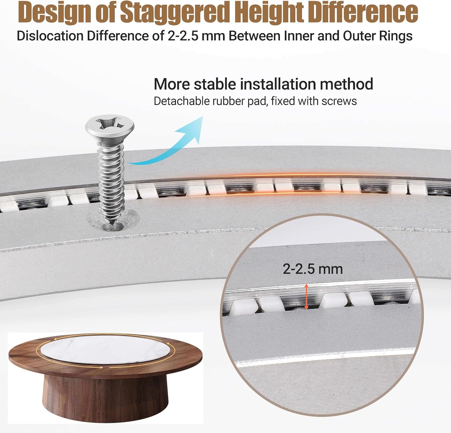 20 Inch Lazy Susan Heavy-Duty Aluminium Alloy Rotating Bearing Lazy Susan Hardware- Mute Bearing Turntable Ring Hardware for Dining and DIY Furniture (Capacity up to 660lb)