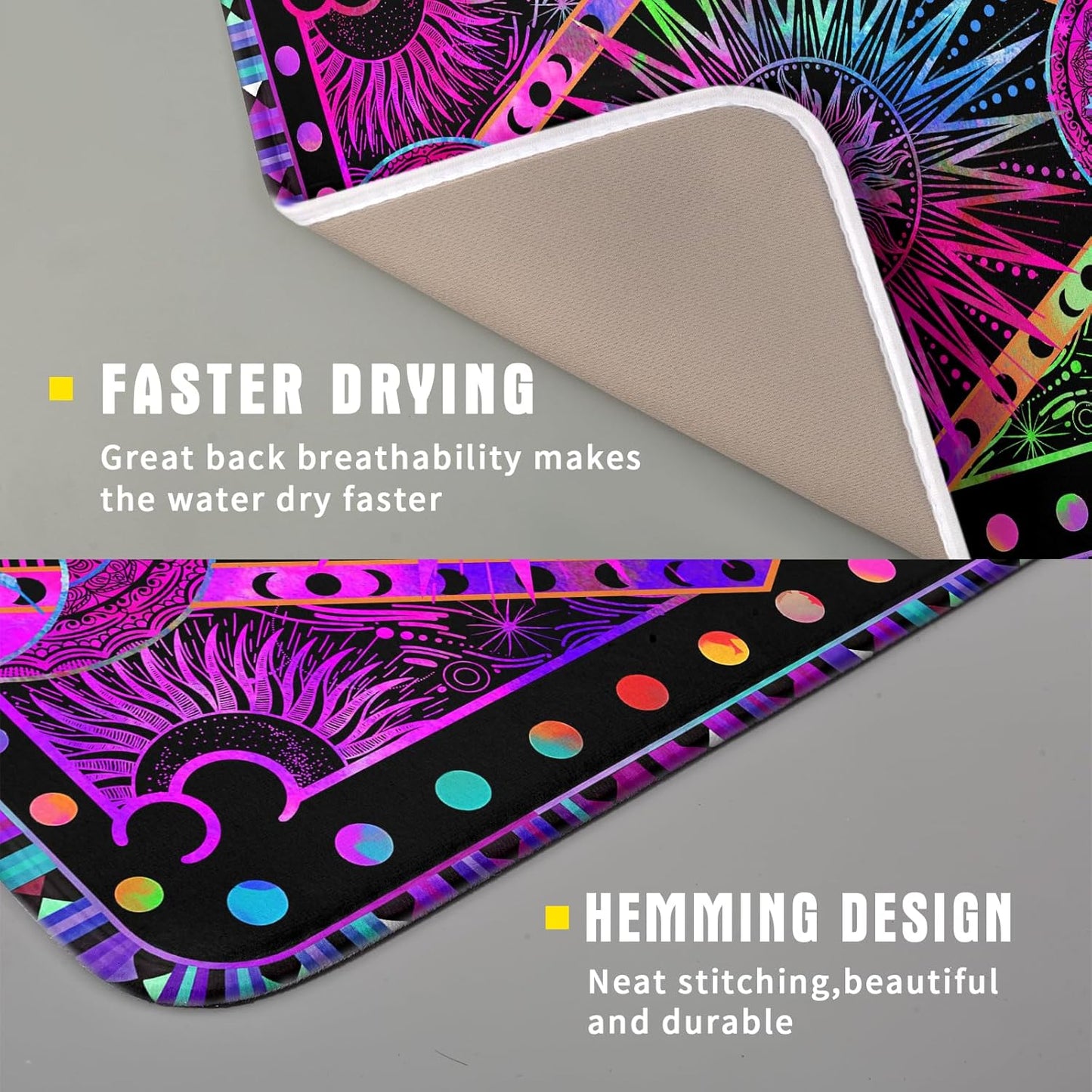 Purple Absorbent Dish Drying Mat Sun and Moon Microfiber Drying Pad for Kitchen Counter Decor Small