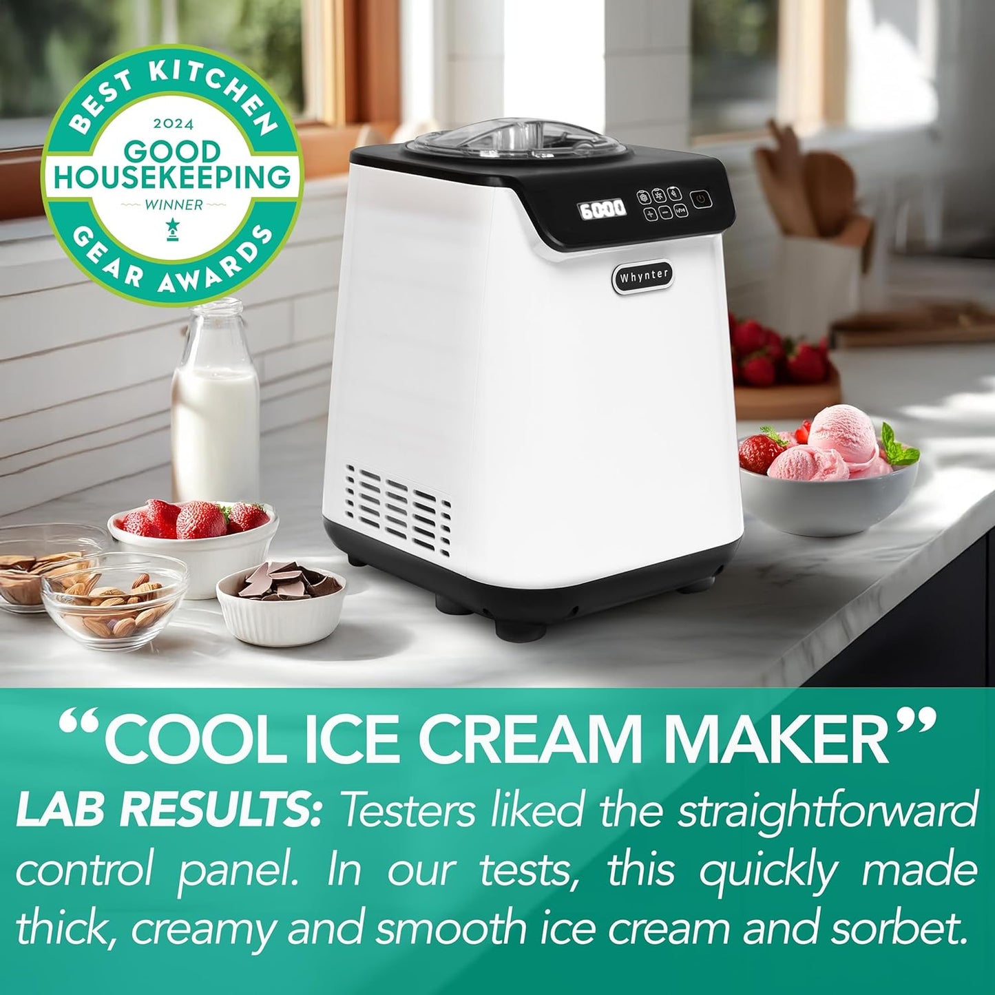 Whynter Ice Cream Maker Machine Automatic 1.28 Qt Upright with Built-in Compressor, LCD Digital Display & Timer, No Pre-Freezing, ICM-128WS, White