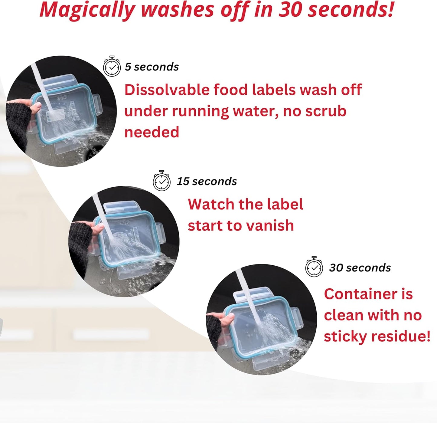 2x1 Dissolvable Food Labels, 1000 Label Stickers, Bottle Labels for Storage Bins, Sticker Labels for Food containers, (1000, Red)