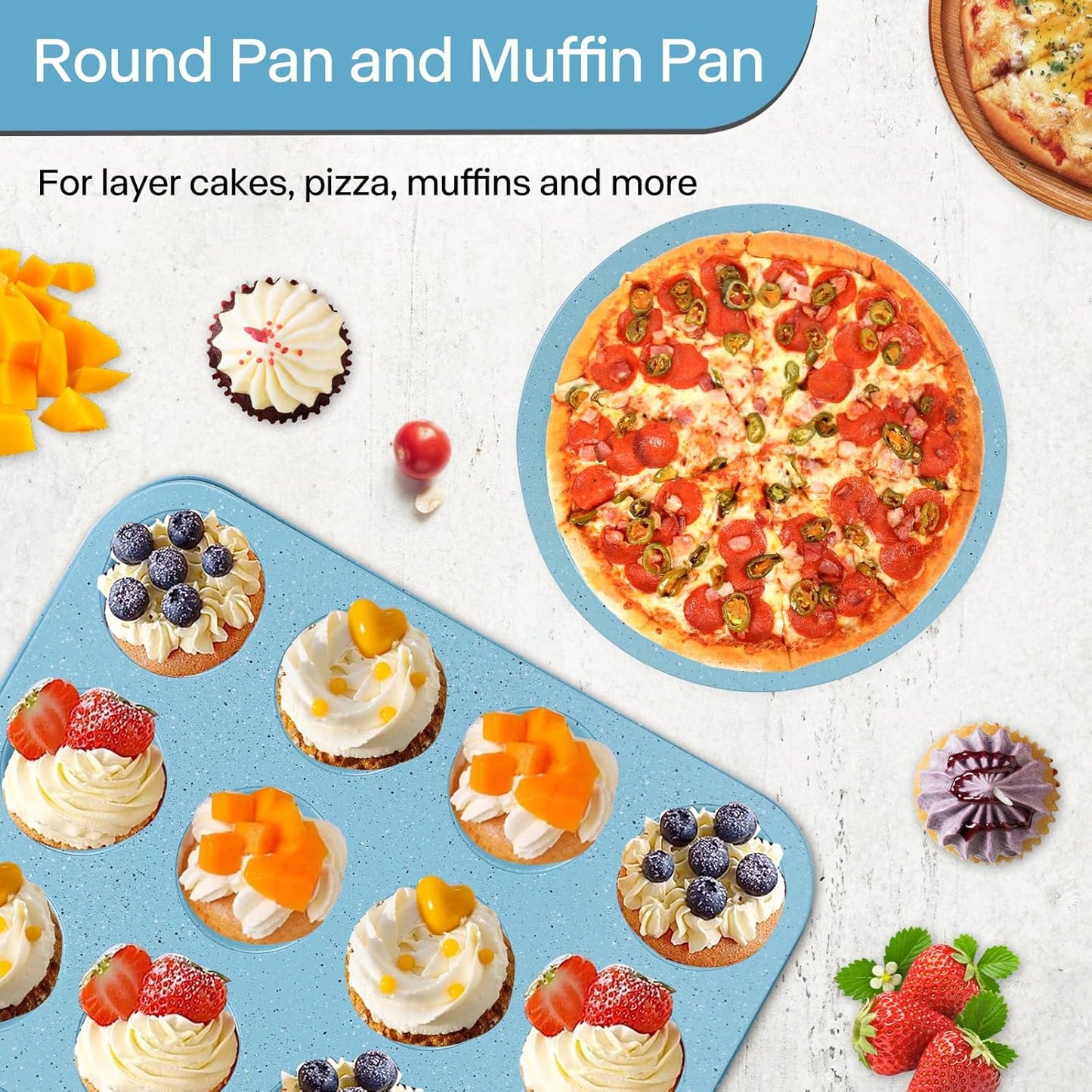 6-Pieces Baking Pans Set Nonstick, Bakeware Sets Stackable, Carbon Steel Oven Baking Set Easy to Use, Unique Blue Baking Sheet Set for Kitchen