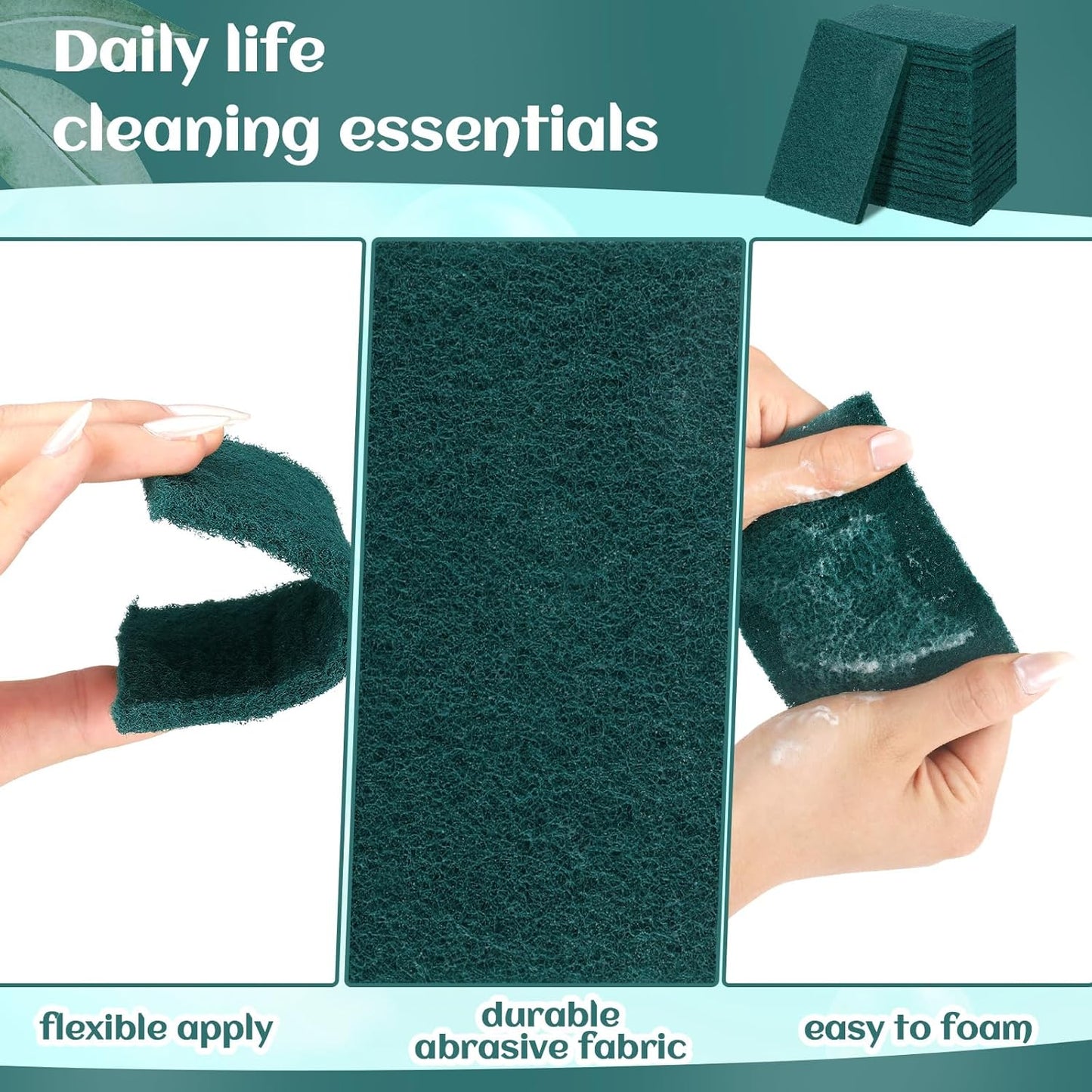 Hoolerry 150 Pcs Heavy Duty Scouring Pads Non Scratch Household Scrub Pads for Cleaning Reusable Pan Scrubber Anti Grease Scrubbing Pads for Dish Kitchen Metal Grills, 4.3 x 3 x 0.3 in (Green)