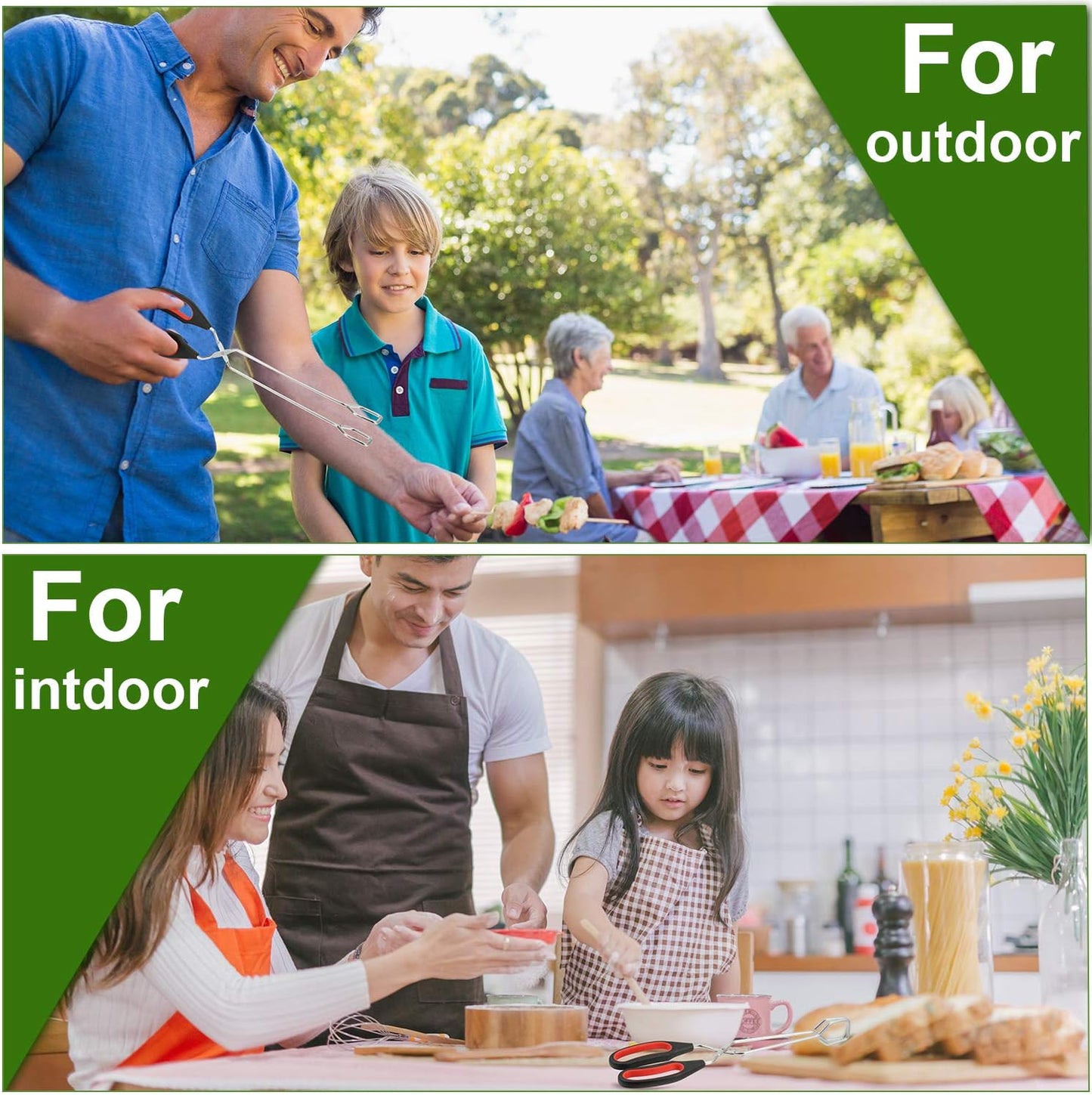 Boao 3 Pack Stainless Steel Scissor Metal Tongs Kitchen Wire Tongs for Cooking 9-inch 11-inch and 12-inch Heat Resistant Small Scissor for BBQ Grilling Tool for Hot Food with Silicone Handle