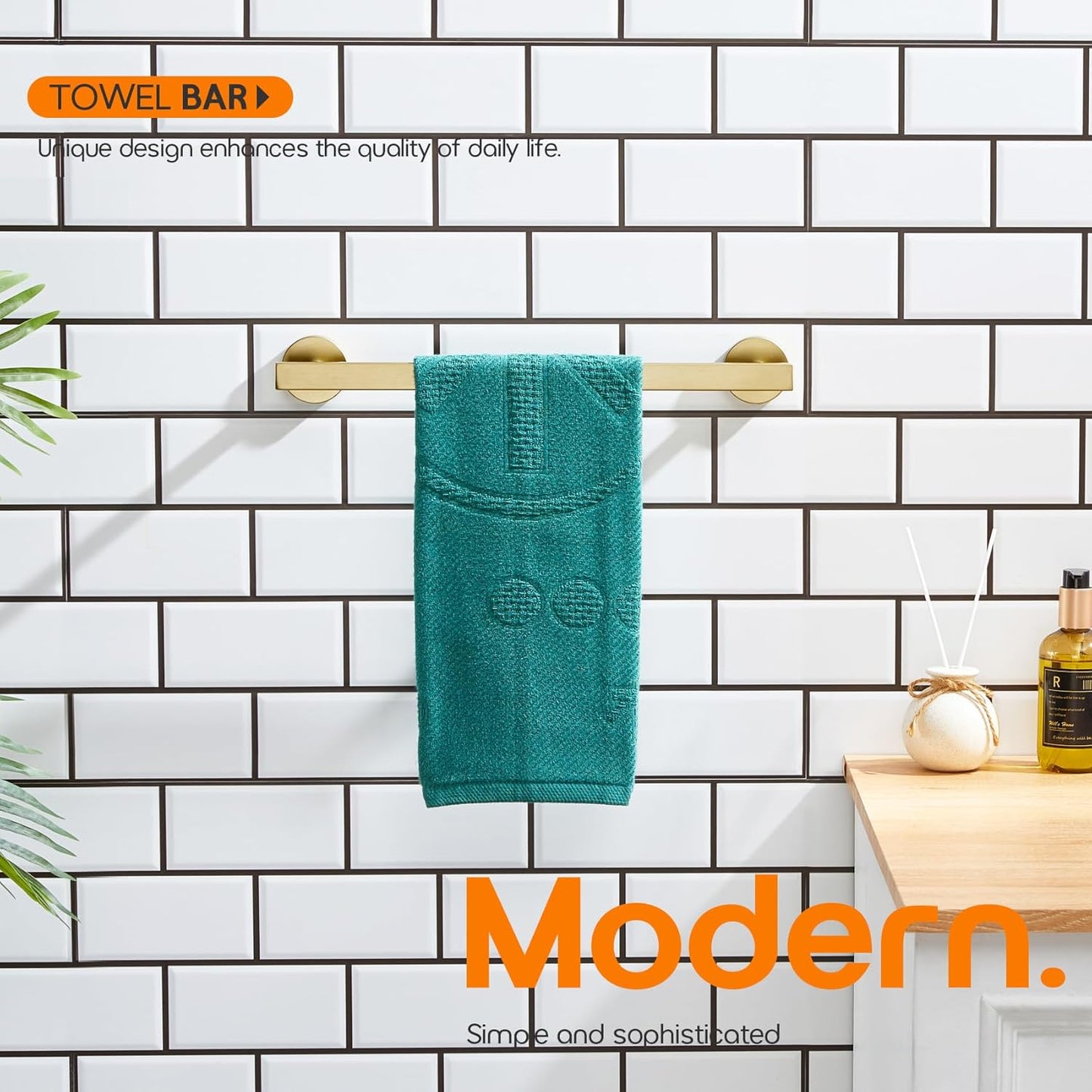 16 Inch Bathroom Towel Bar Bath Towel Rack Kitchen Towel Holder Towel Hanger Wall Mounted SUS304 Stainless Steel Brushed Gold AN4001GD-L16