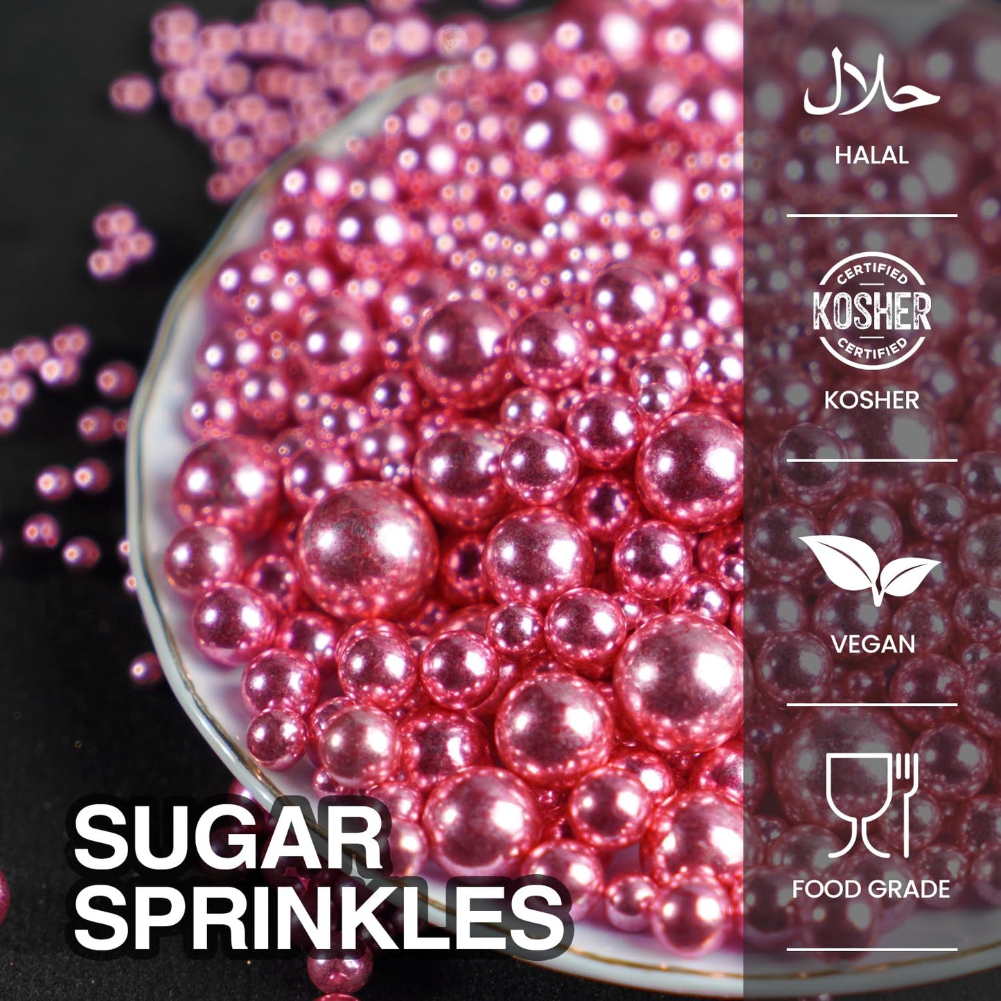 Rose Gold Pearl Sprinkles, Baking Sugar Sprinkles for Cake Decorating, 150g/5.29oz, Mix Size, Cake Decorations, Cupcake, Cookie, Ice Cream Topper, Wedding Party, Christmas Supplies