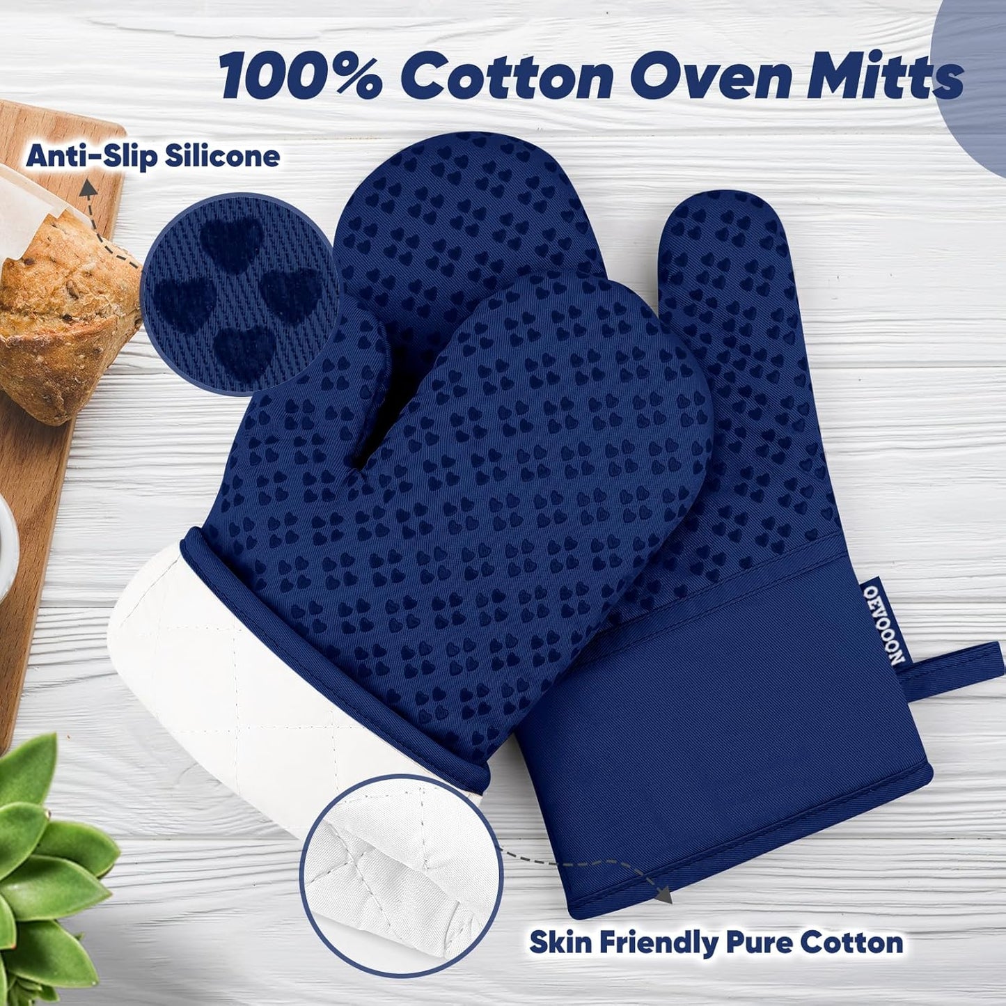 Oven Mitts and Pot Holders 4 Sets, Heat Resistant 500 ℉ Oven Mitt and Pot Holder,Oven Glove&Potholders with Non-Slip Silicone Surface,Kitchen Essentials for Cooking/Baking/BBQ-Marine Blue