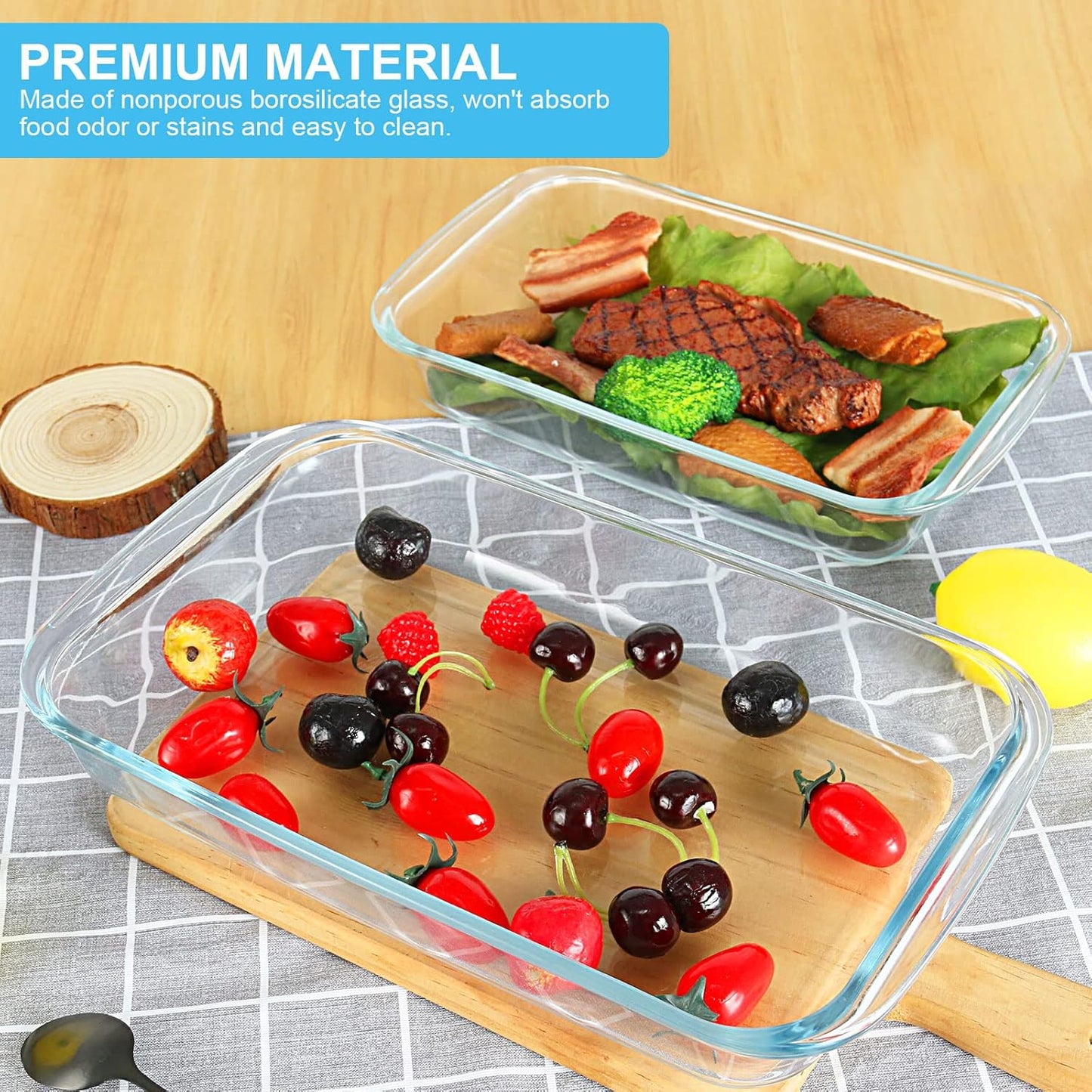 KOMUEE 8 Pieces Glass Baking Dish with Lids Rectangular Glass Baking Pan Bakeware Set with BPA Free Lids, Baking Pans for Lasagna, Leftovers, Cooking, Kitchen, Fridge-to-Oven,Blue