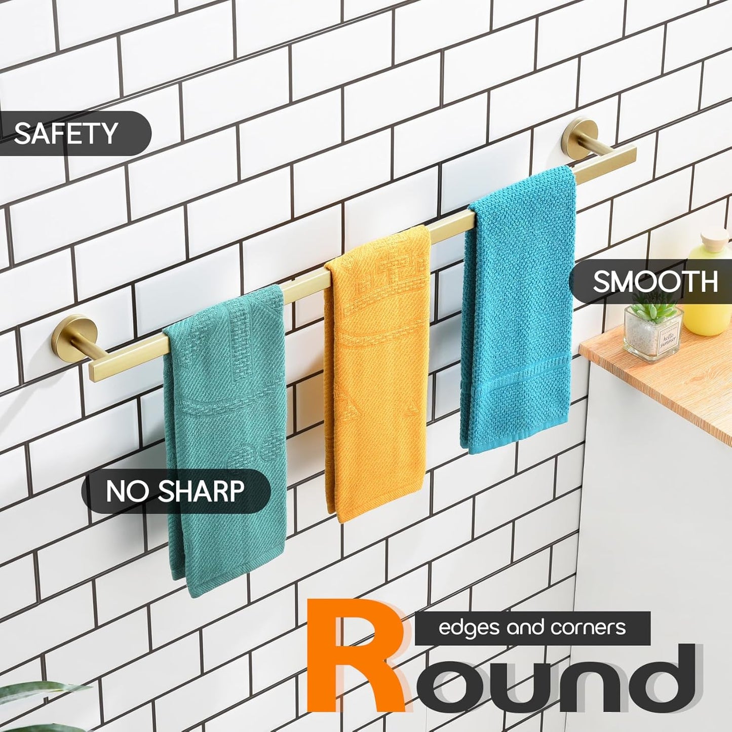 32 Inch Bathroom Towel Bar Bath Towel Rack Kitchen Towel Holder Long Towel Rails Wall Mounted SUS304 Stainless Steel Brushed Gold AN4001GD-L32