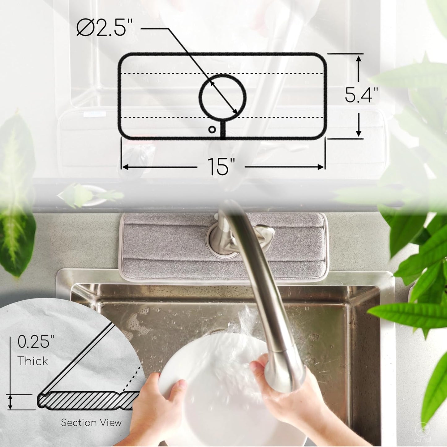 The Original Ternal Sinkmat Drip Catcher & Splash Guard, Faucet Mat for Sinks – Absorbent Microfiber, Machine Washable Counter Protector & Drying Mat for Kitchen, Bathroom or RV [Grey, 15in, 1 Pack]