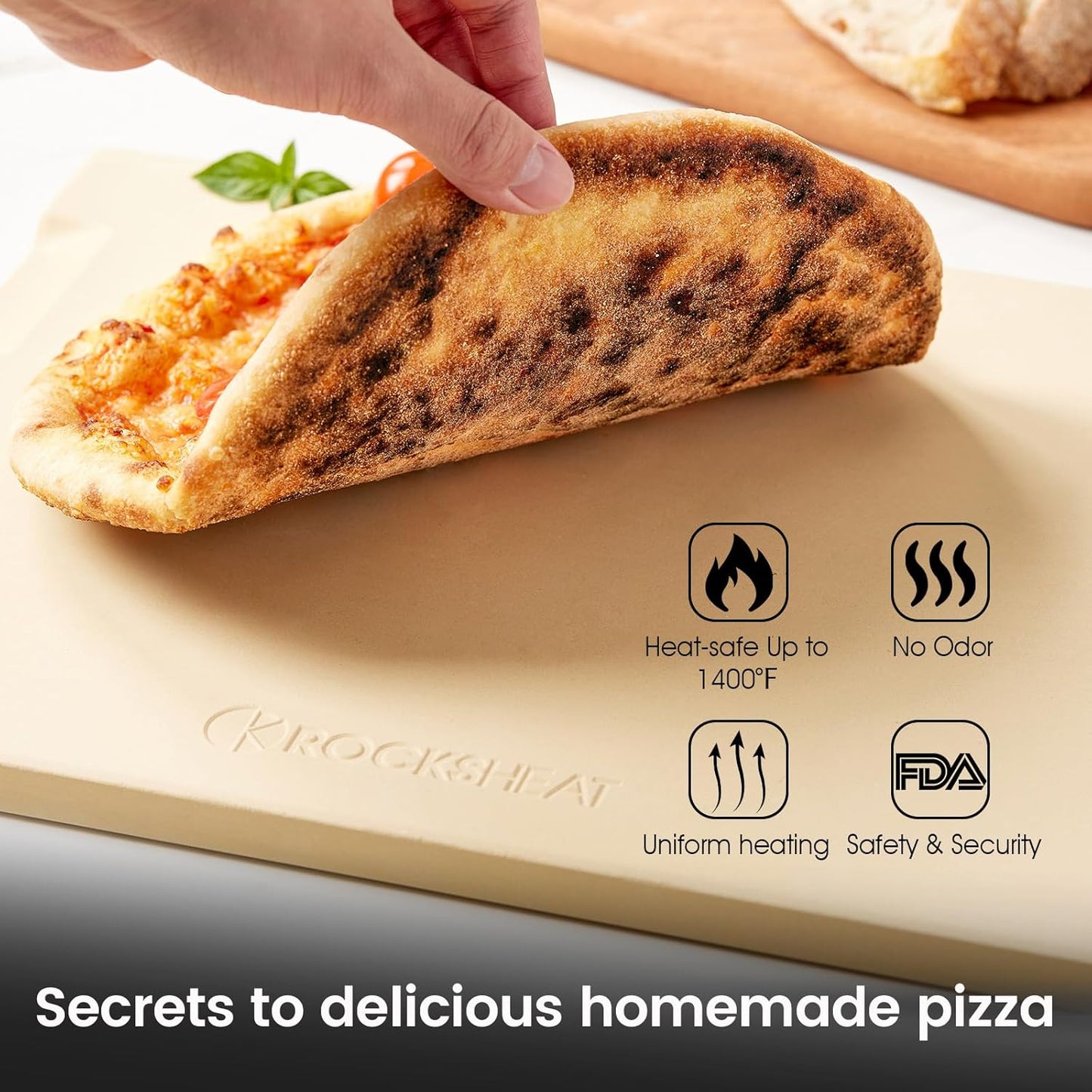 Large Pizza Stone, 16"x14" Rectangular Pizza Stone for Oven Grill BBQ, Baking Stone for Pizza Bread, Unique Built-in 4 Handles Cooking Stone