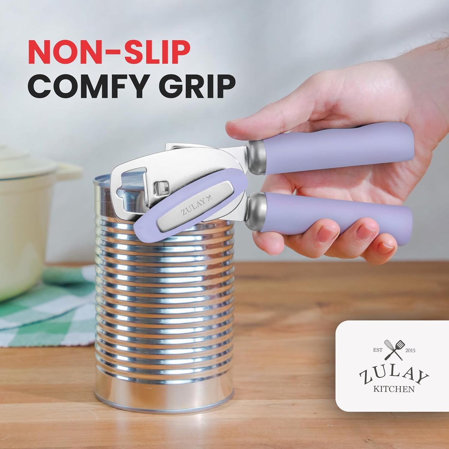 Zulay Kitchen Heavy Duty Stainless Steel Can Opener Manual with Bottle Opener - Rust Proof Manual Can Opener With Turn Knob & Comfy Soft Grip Handles - Periwinkle