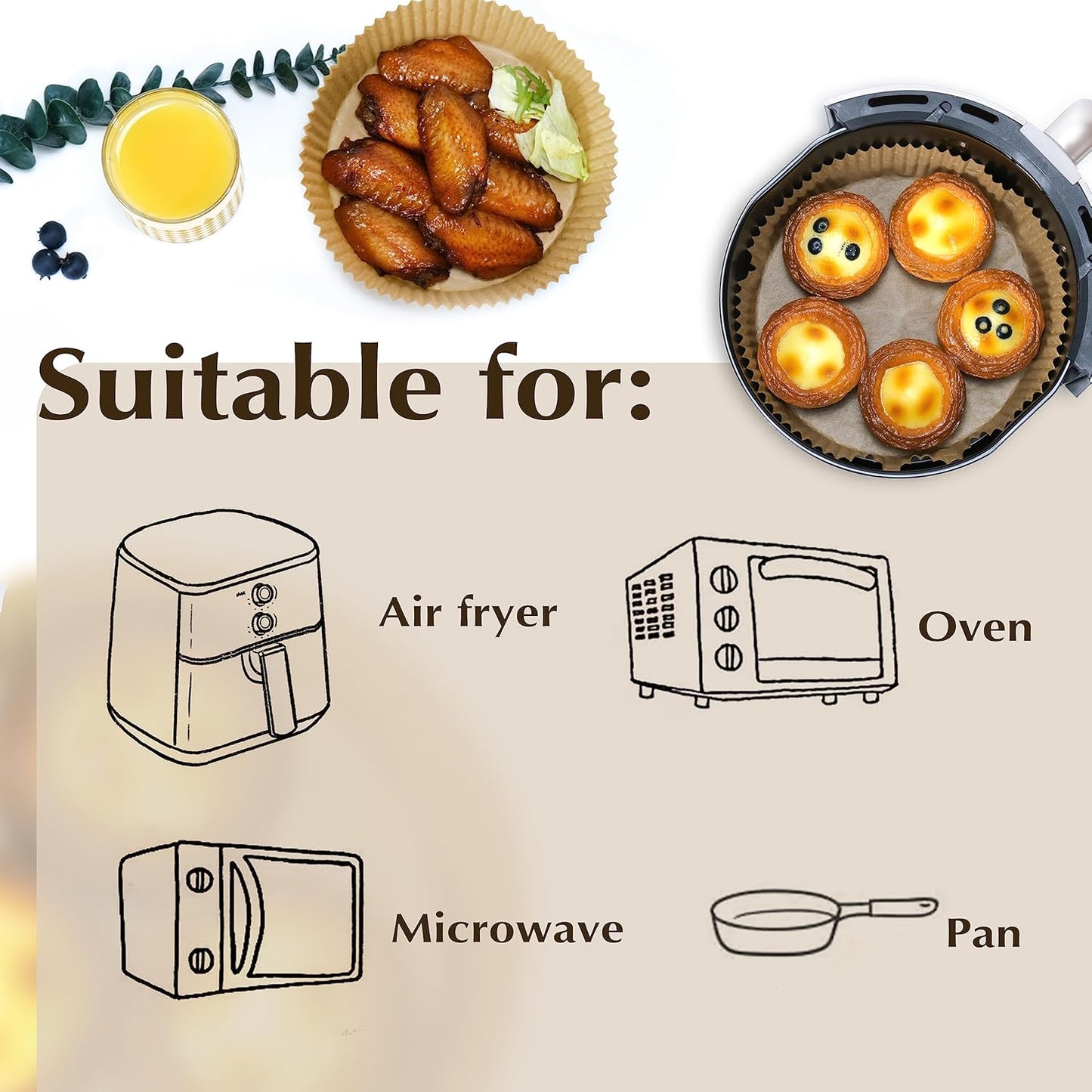 Air Fryer Disposable Paper Liners 100pcs 7.9 inch Square Parchment Paper Liner for Baking Roasting Fit 5-8 QT