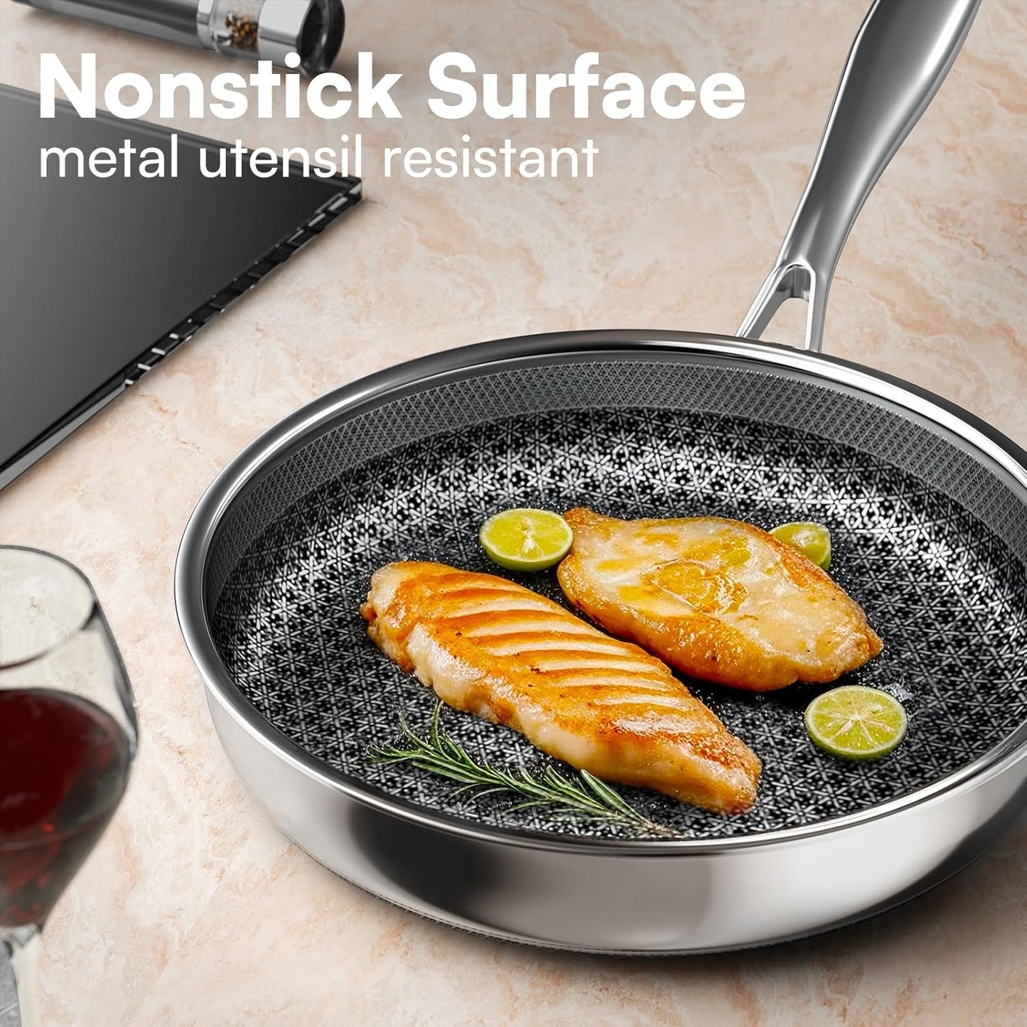 Non Stick Frying Pans Set with 3 Lid, Non-Toxic Hybrid Pans Set Nonstick (8+10+12inch),Pan for cooking, nonStick Cookware, Dishwasher and Oven-Safe Cookware Sets, Stainless Steel Skillets
