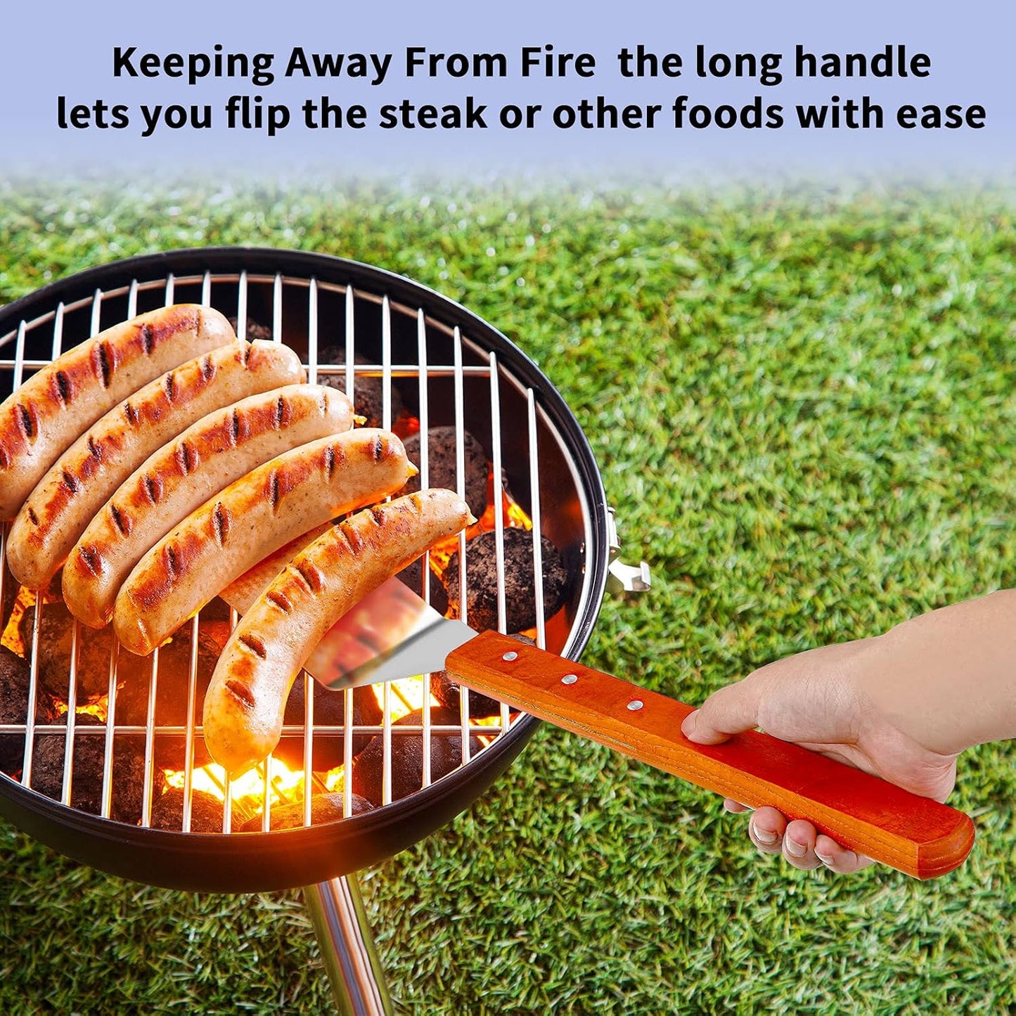 2 Pieces BBQ Extra Long Grill Turner and Grill Spatula, Stainless Steel Barbecue Grilling Accessories, Slotted Spatula and Solid Kitchen Spatula with Wooden Handle, 20 Inch