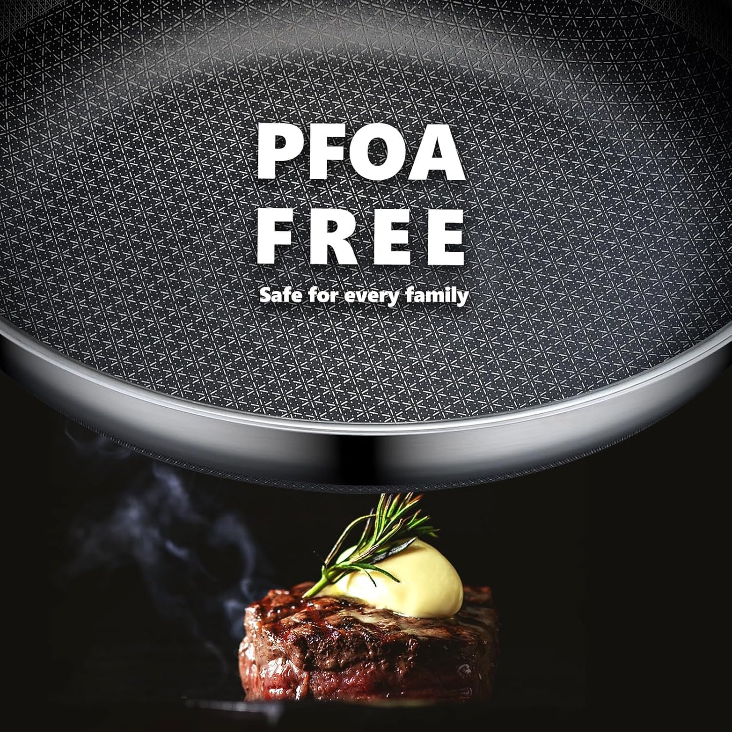 Non Stick Frying Pans 12 inch, Hybrid Frying Pans Nonstick,non stick Stainless Steel Skillets, Dishwasher and Oven-Safe Chef Pan, Induction Compatible Cooking Pan, PFOA Free Cookware