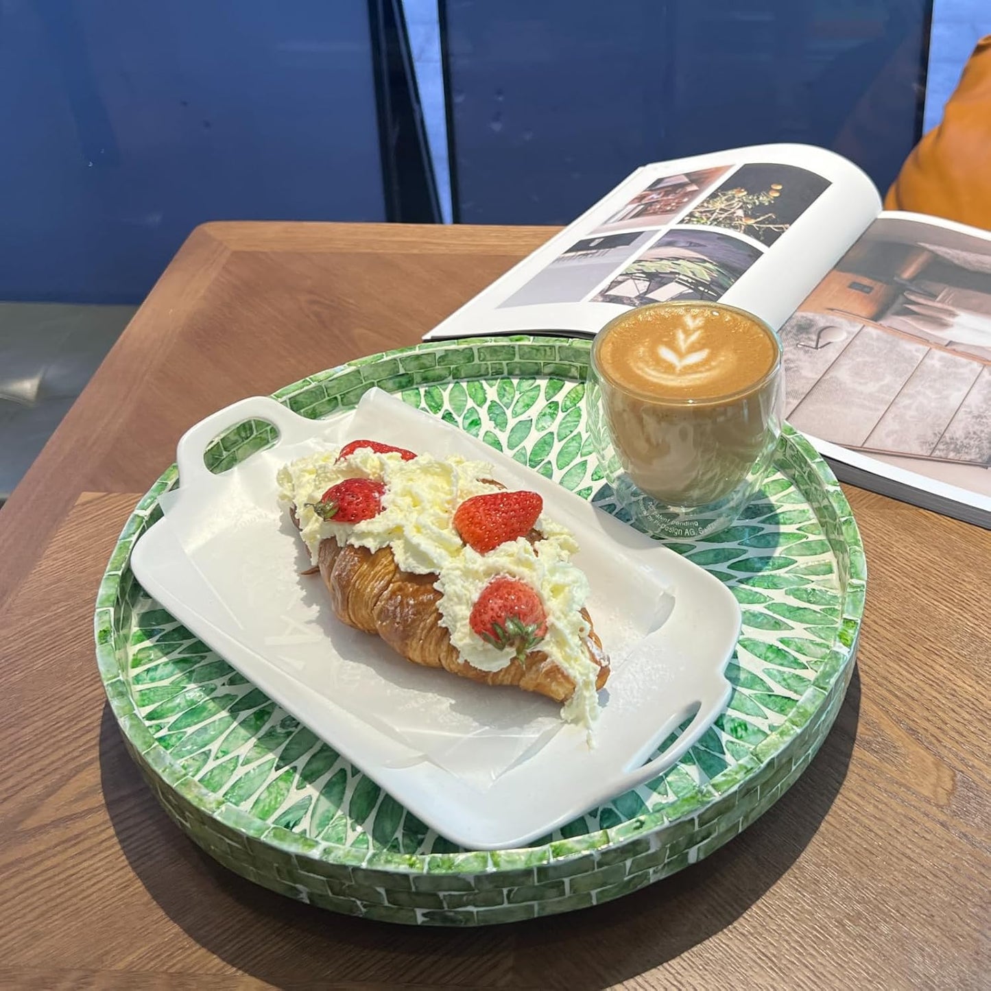 12.5" Lazy Susan for Table Top – Mother of Pearl Spinning Turntable Serving Tray, Marble Lazy Susan Organizer for Dining Table Centerpiece, Kitchen Island Decor, Bathroom Counter, Outdoor Use (Green)