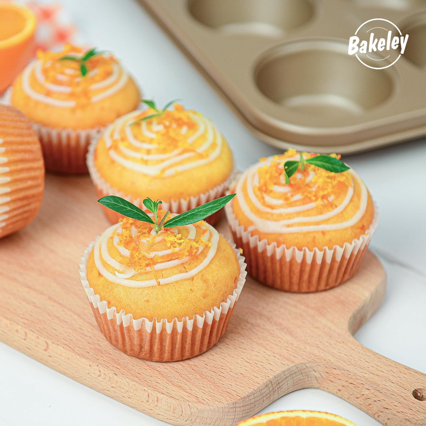 Muffin Cake Pan, 12-Cavity Non-Stick Cupcake Pan Bakeware for Oven Baking Set of 2 (Champagne Gold)