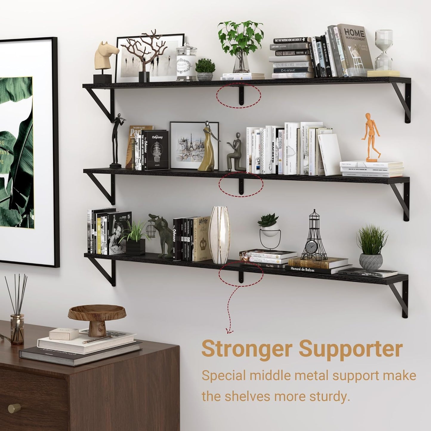 Heimlove 48 Inch Large Wall Bookshelves Set of 3, Wall Mounted Bookshelves,Heavy Duty Wooden Shelves for Living Room,Bedroom,Kitchen,Laundry Room Storage & Decor