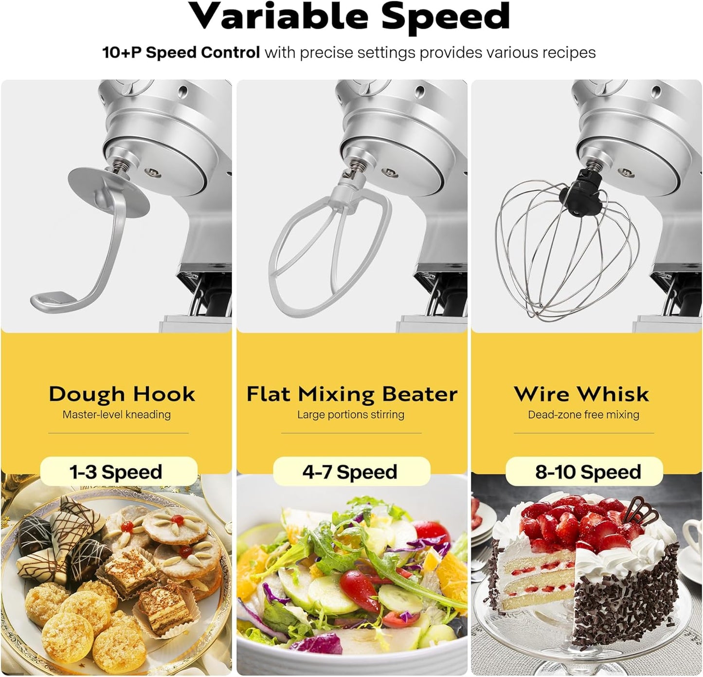 VIVOHOME 6 in 1 Multifunctional Stand Mixer with 8.5 Quart Stainless Steel Bowl, 660W 10 Speed Tilt-Head Meat Grinder, Juice Blender, Vegetable Slicer, Pasta and Cookie Maker, Silver