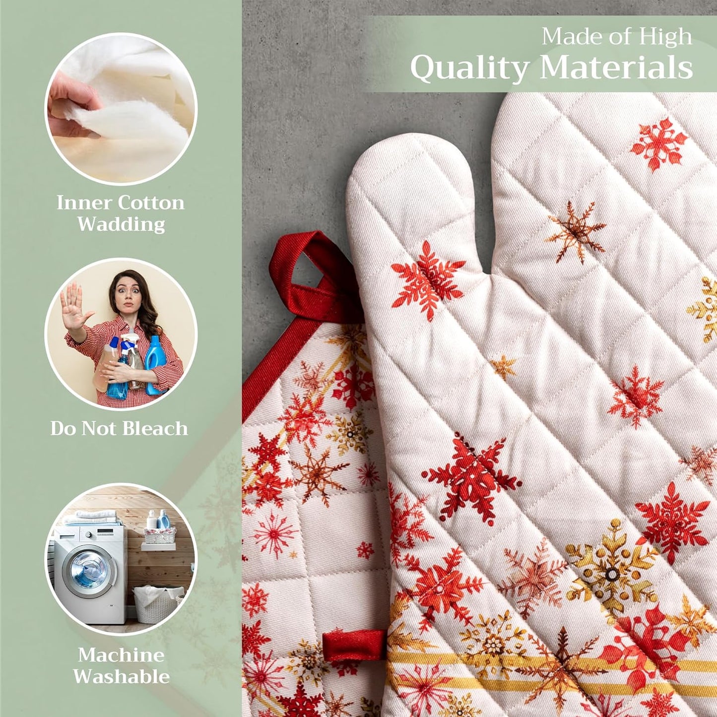 Maison d' Hermine 100% Cotton Oven Mitt & Pot Holder Set (7.5"x13" & 8"x8") Heat Resistant BBQ Cooking Gloves with Loop, Baking, Grilling, Kitchen, Handling Hot Pans (Crystal Star)