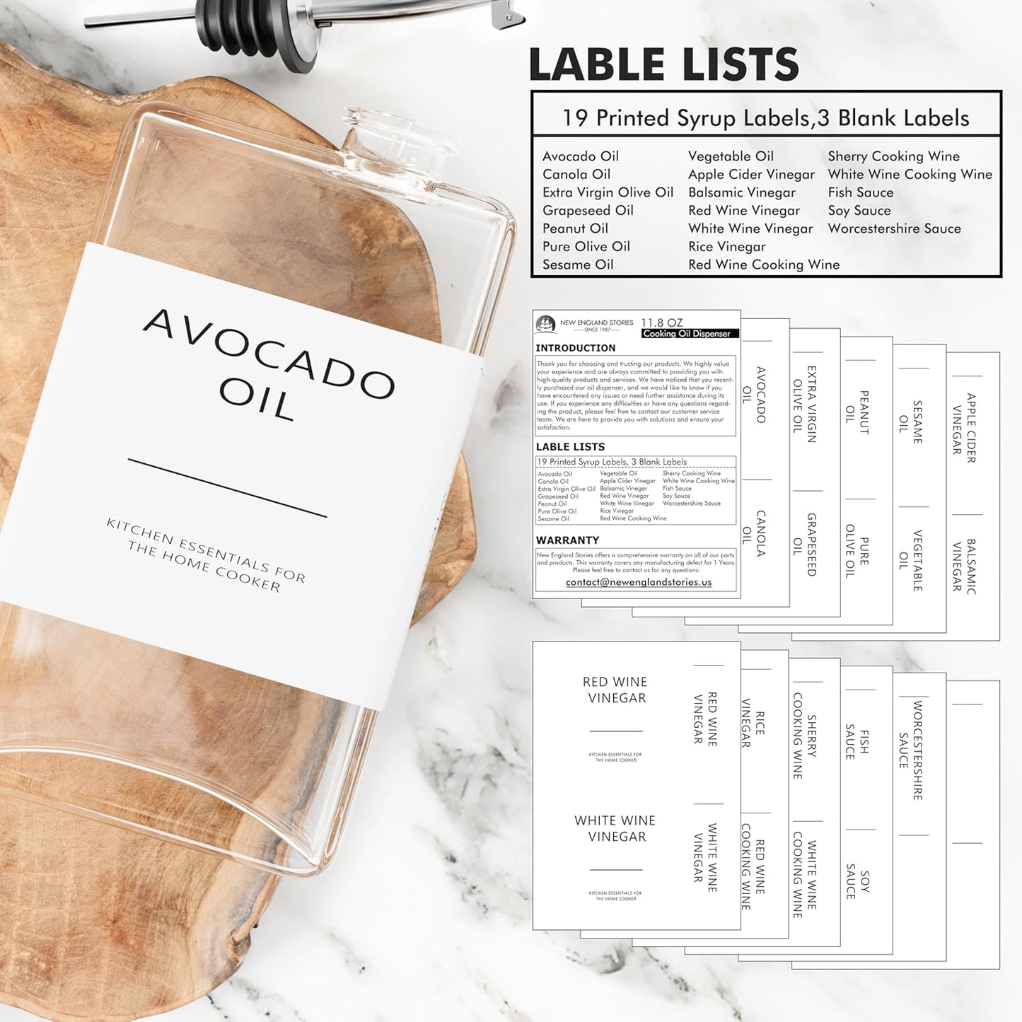 New England Stories Kitchen Cooking Oil Dispenser Set, Olive Oil and Vinegar Bottles, Soy Sauce Dispenser - 2 Pieces, Silver, Durable & Stylish Design