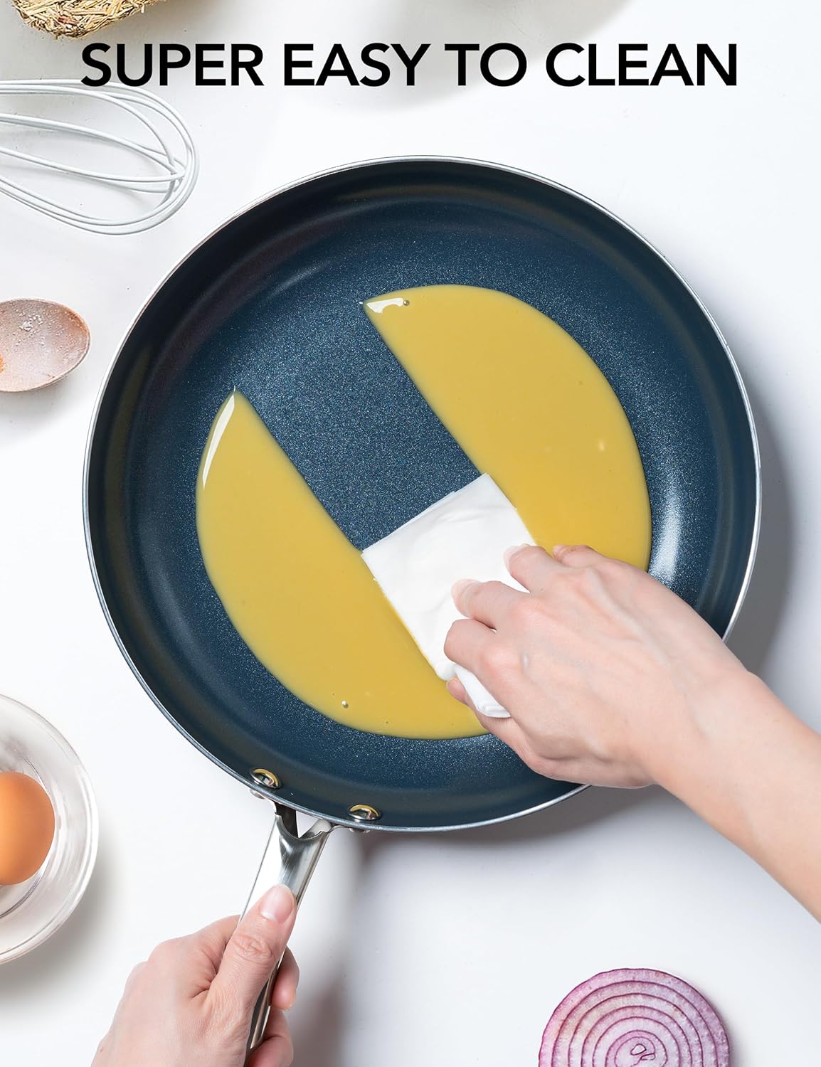 MICHELANGELO 10 Inch Frying Pan with Lid, Blue Frying Pan with Nonstick Diamond Infused Coating, Nonstick Frying Pans, Diamond Fry Pan Blue