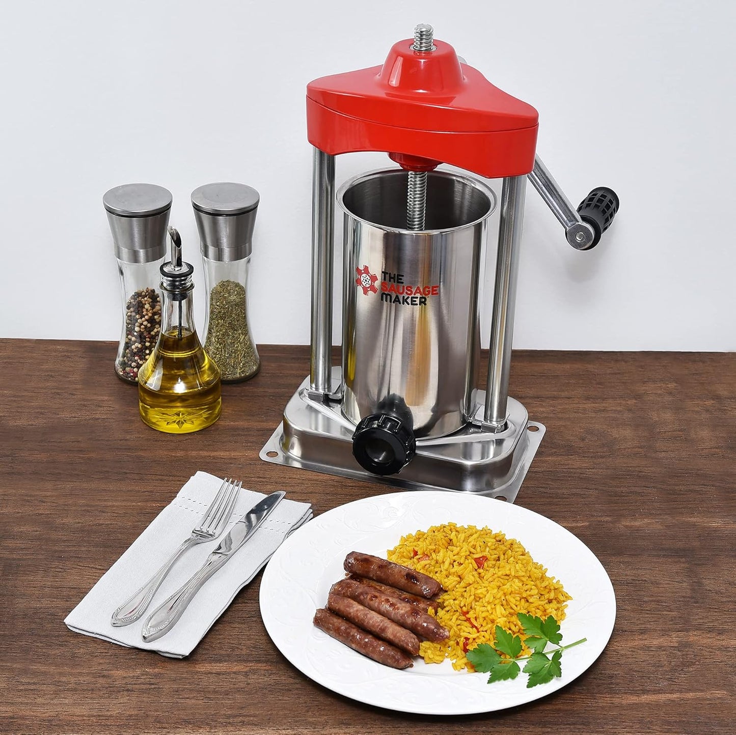 The Sausage Maker - 5 lb. Heavy Duty Vertical Sausage Stuffer - Includes Stuffing Tubes - Metal Gears