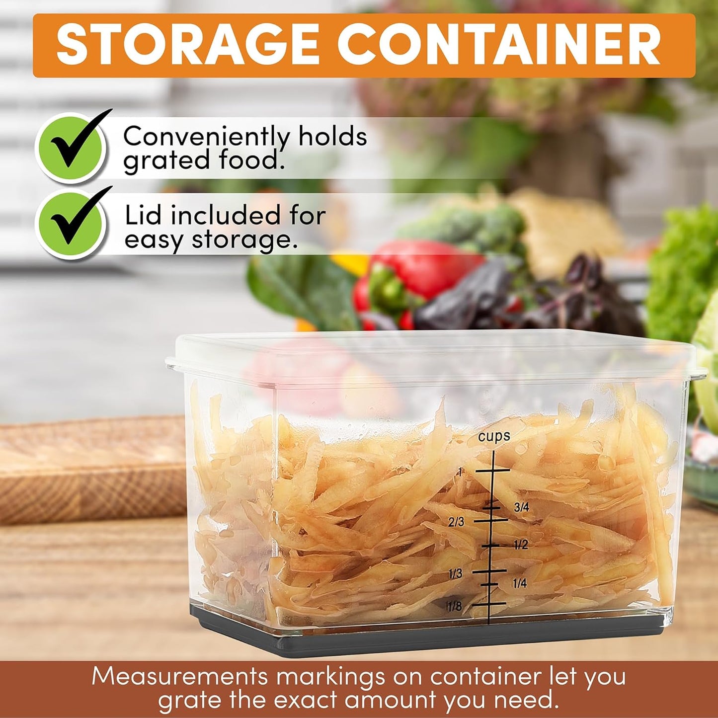 Spring Chef Professional Gray 10" Parmesan Cheese Grater With Container, Stainless Steel & Soft Grip Handle, 4 Sided Kitchen Carrot Shredder, Handheld Box Grater for Potato, Veggie, Ginger, Hashbrown