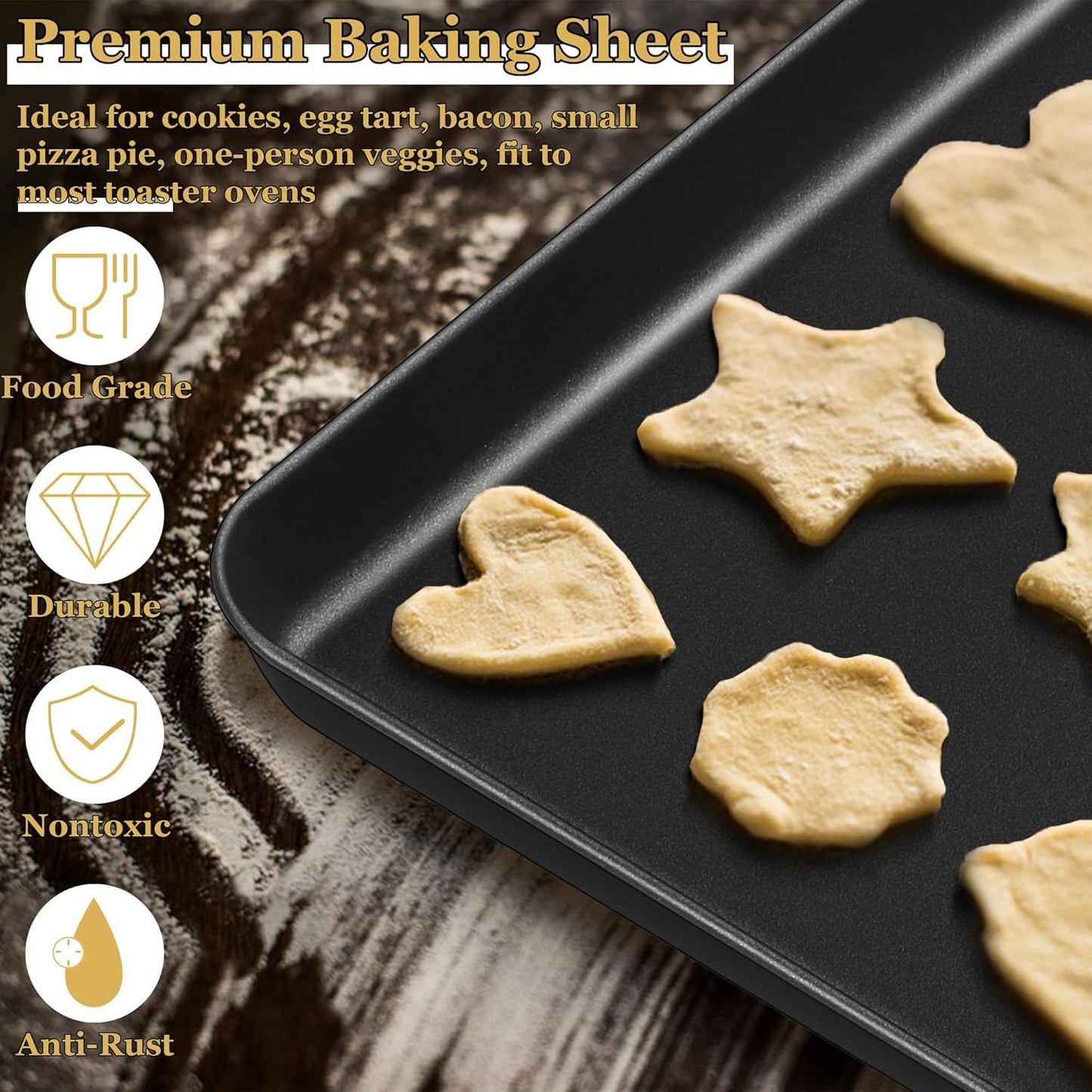 E-far Toaster Oven Tray, 10.5x8x1 Inch Nonstick Baking Cookies Sheet Pan for Oven, Small Metal Carbon Steel Baking Pan for Bacon Steak, Nontoxic & Easy Clean, Heat & Warp Resistant