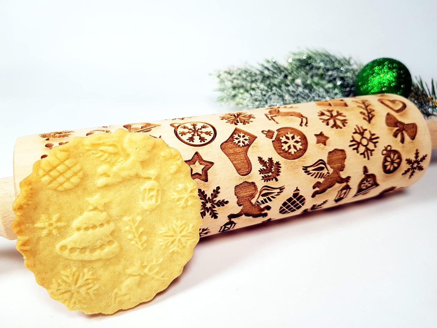 CHRISTMAS GIFTS EMBOSSING ROLLING PIN laser engraved with Christmas symbols CHRISTMAS GINGERBREAD COOKIES