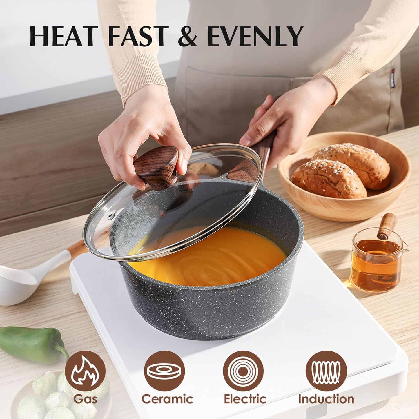 SENSARTE Nonstick Cookware Set 13-Piece, Non Stick Pots and Pans Set with Swiss Granite Coating, Healthy Kitchen Cooking Set, Stay-Cool Handles, PFOA Free