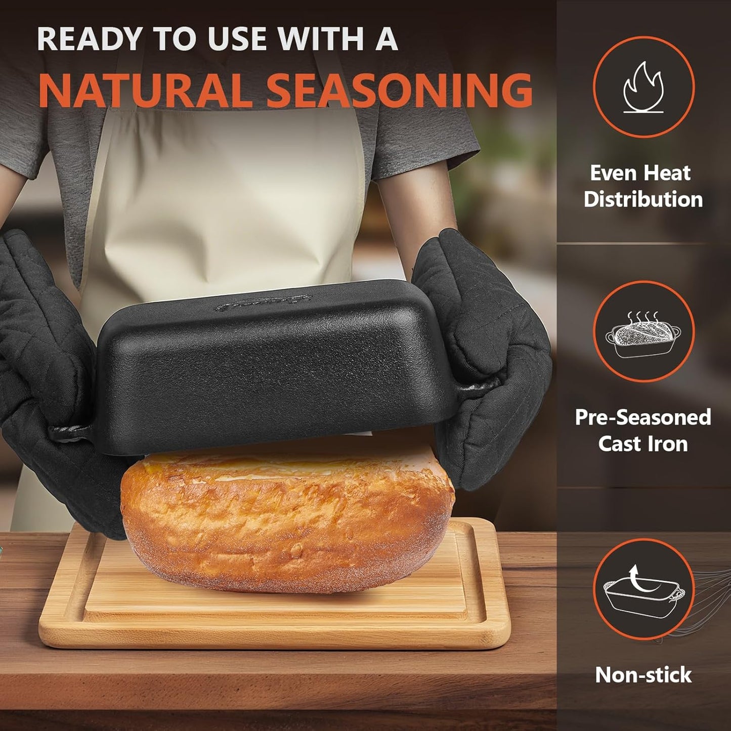 9.5×5 Inch Cast Iron Loaf Pan - Pre-Seasoned Sourdough Bread Baking Pan, Even Heat Distribution for Homemade Bread