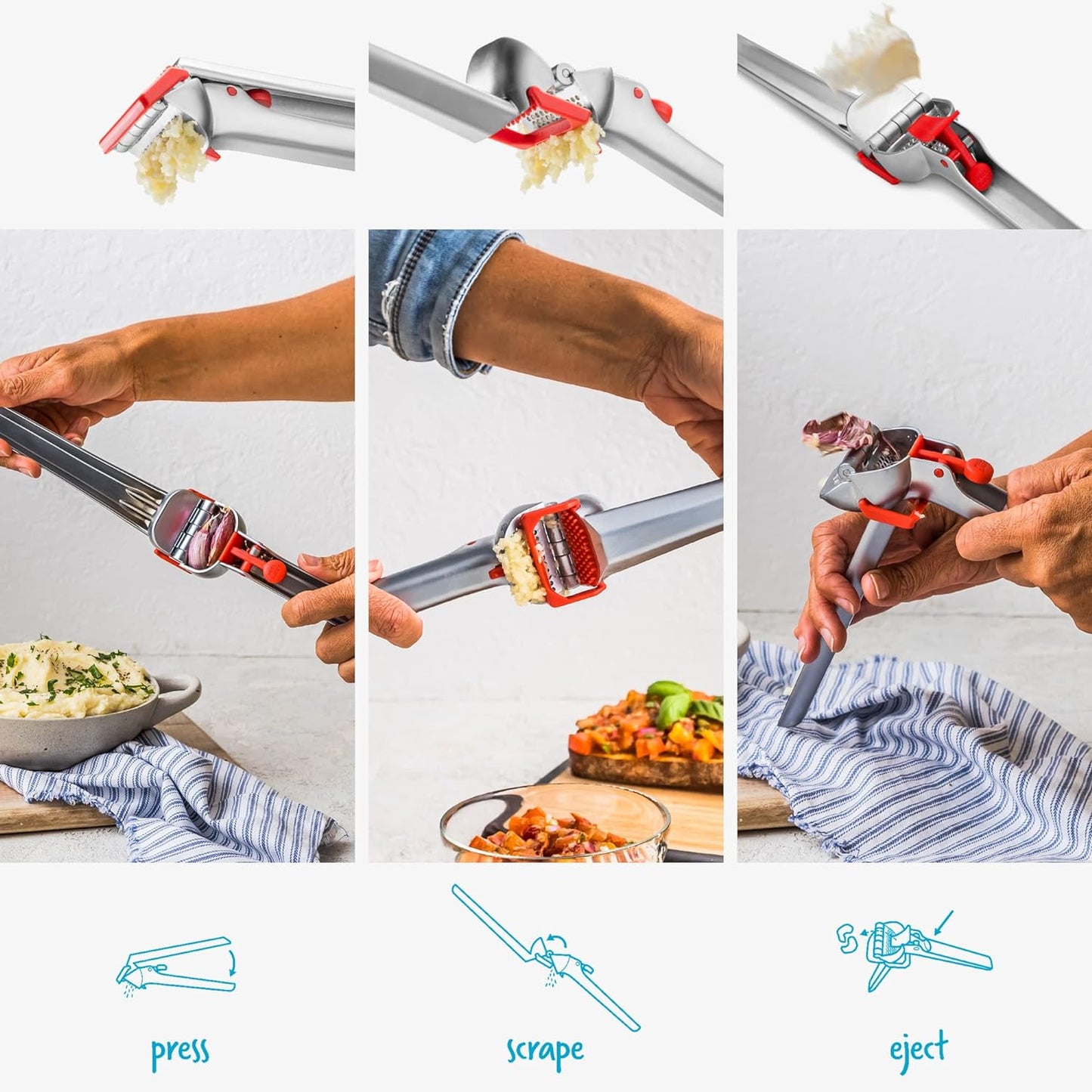 Dreamfarm Garject 2-In-1 Garlic Peeler, Garlic Press & Mincer with Garlic Peel Ejector, Chrome-Plated Zinc - Red