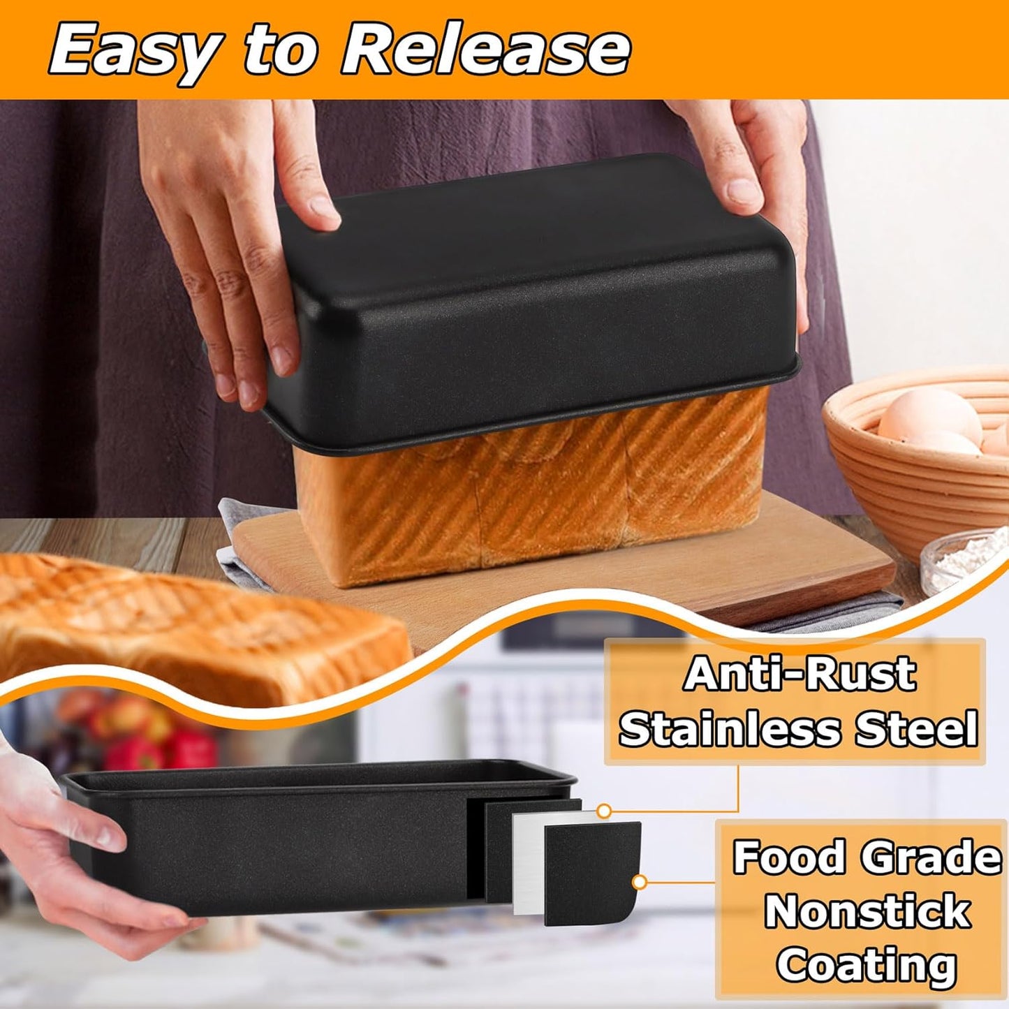 LIANYU 8 Pack Nonstick Loaf Pans for Bread Baking, 9x5 Inch Stainless Steel Baking Bread Pans, Small Loaf Tins for Homemade Brownies and Pound Cakes, Dishwasher Safe