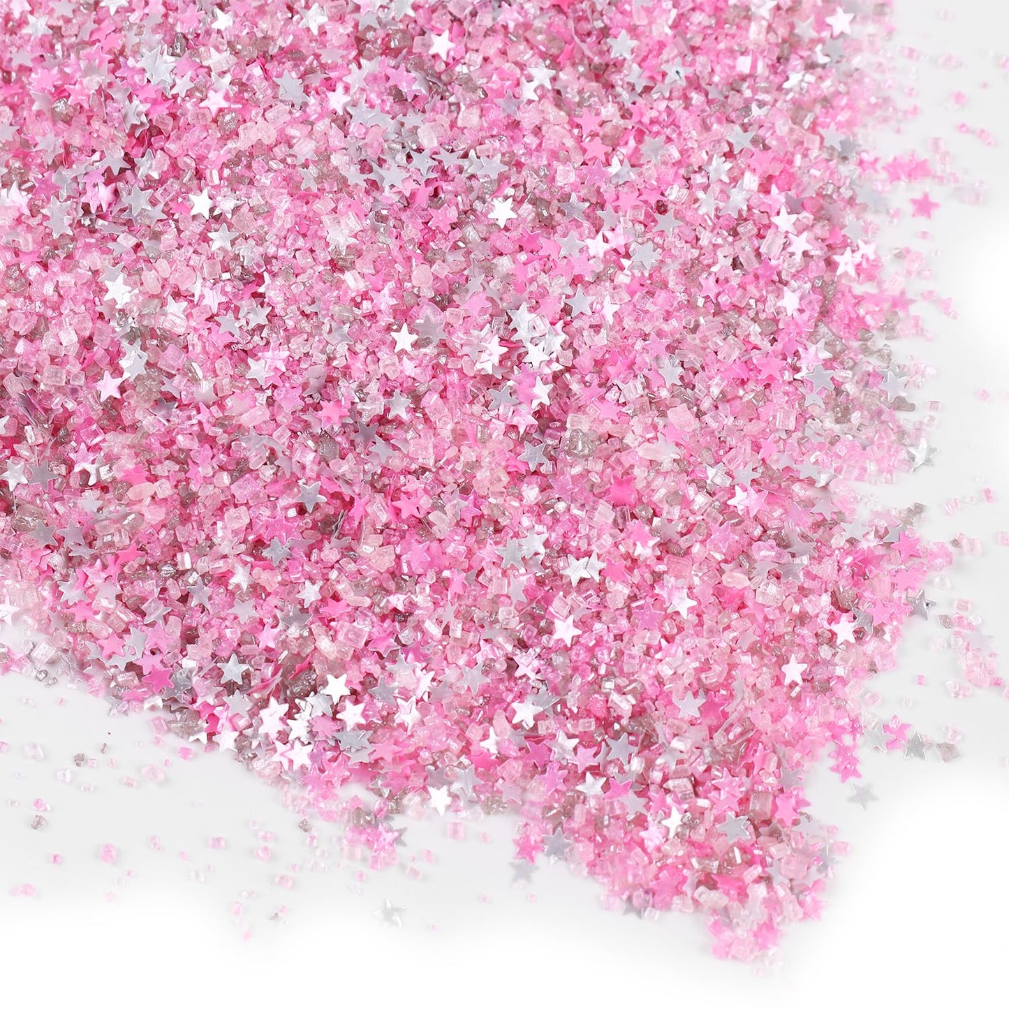 Sanding Sugar Edible Silver Glitter Stars Mix, Edible Pink Sugar Sprinkles for Cake Decorating, Sparkling Edible Pink Sanding Sugar for Cupcake Toppers Cookie Decorations For Wedding Party Celebrations 3.5oz (Pink)