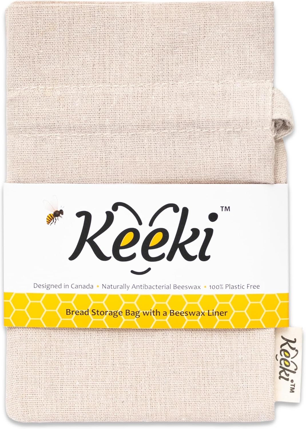 Keeki Bag - The Original Beeswax Lined Bread Bag for Homemade & Sourdough | Reusable Linen Bread Storage | Beeswax Wrap Alternative | Plastic-Free Storage w/Wide Drawstring Closure - Natural