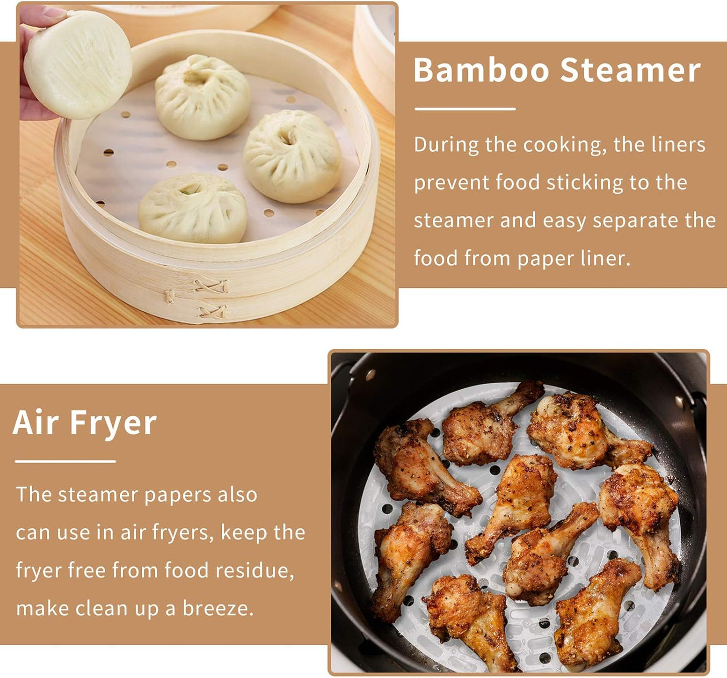 CONIE 12 Inch Steamer Paper Liners, Perforated Parchment Paper for Air Fryer Steaming Basket 100cts