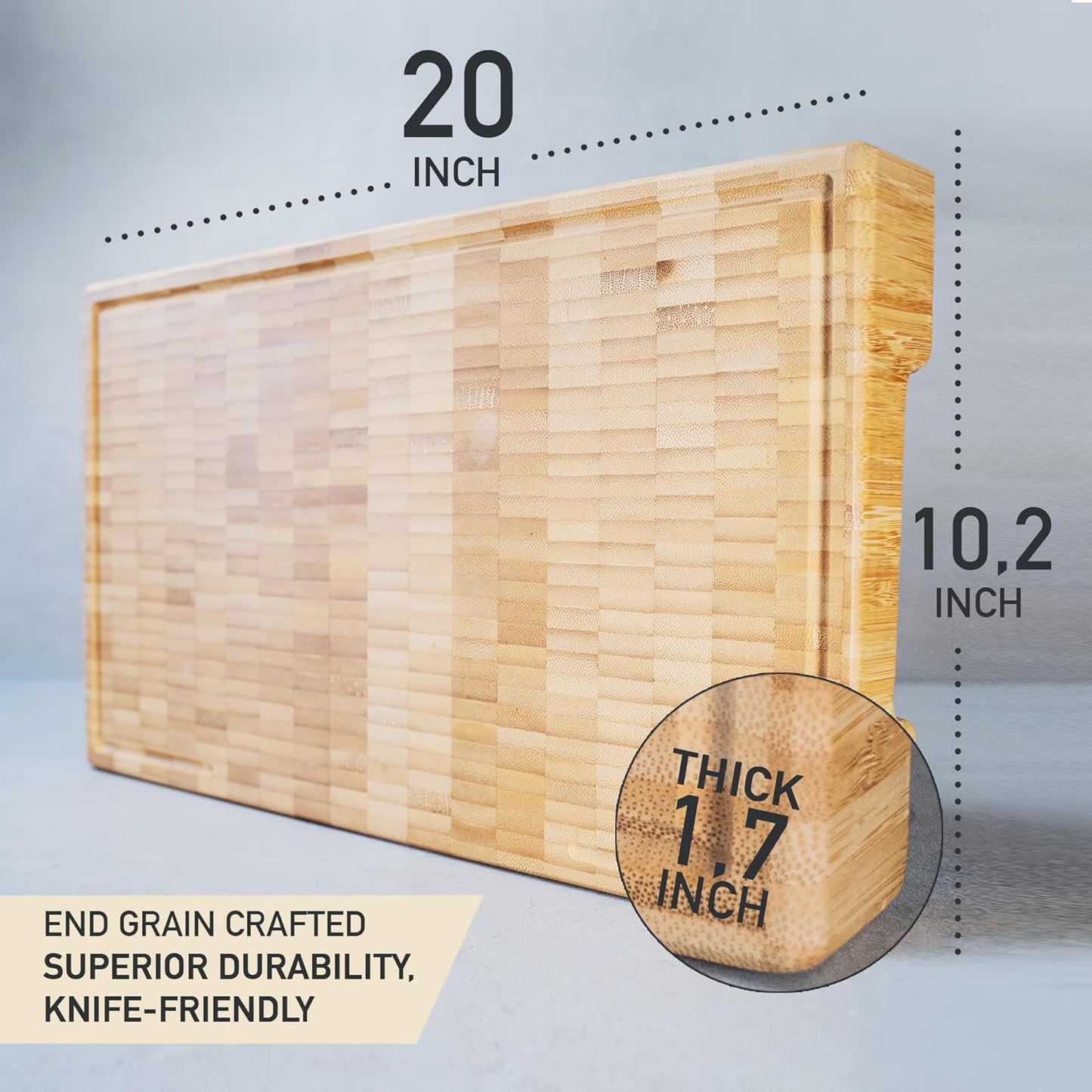 Premium Bamboo Cutting Board (ExtraThick 1,7"), Professional Chopping Butcher Block for Meat. Heavy duty EndGrain wood, Charcuterie boards, kitchen accessories