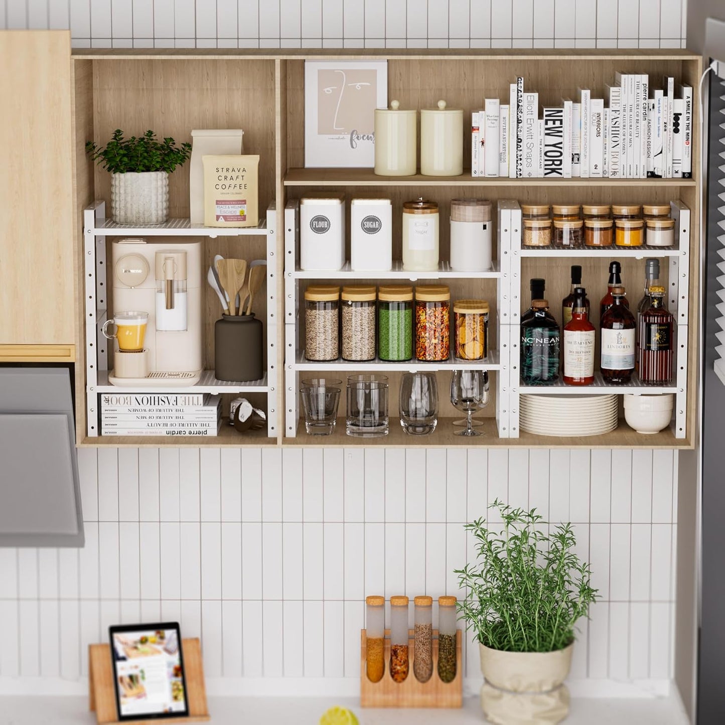 Expandable Shoe Rack Stackable Metal Pantry Storage Shelves Stand Adjustable Height Cabinet Shelf Organizer Racks Spice Shelving(3PACKS/WHITE,MEDIUM)