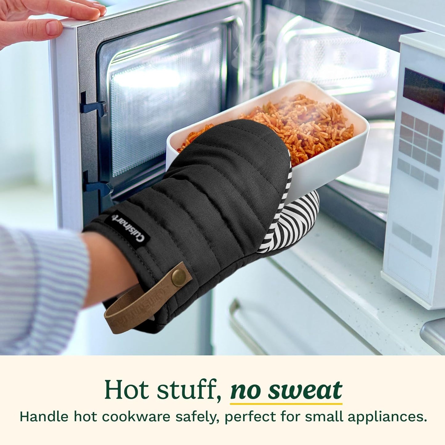 Cuisinart Mini Oven Mitts – 5.5” x 8” Heat-Resistant Kitchen Mitts for Oven with Non-Slip Printed Silicone, Cotton Filling, and Faux Leather Loop – Durable Oven Mitt Set for Cooking & Baking (Horizon)