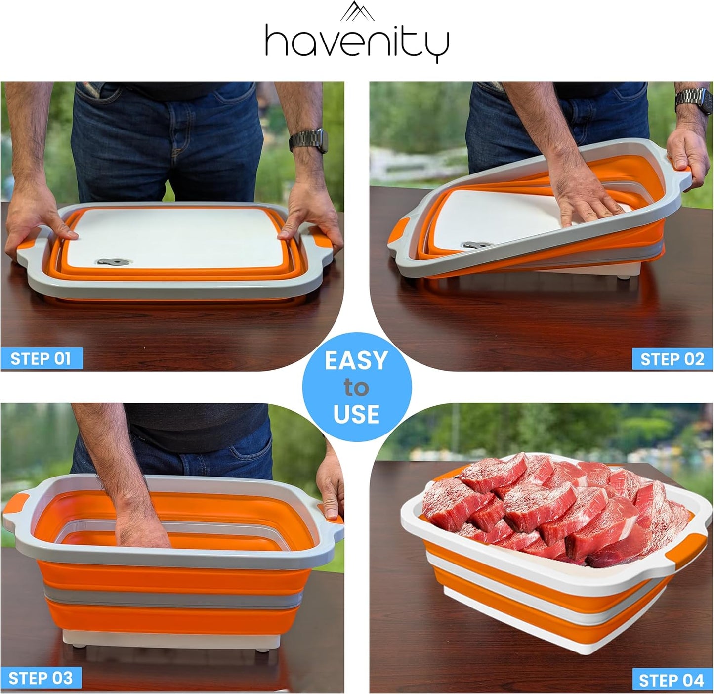 BBQ Prep Tub, 8L Multifunctional Camping Cutting Board with lid, Meat Prep Tub for Meal Prep Marinating Food, Marinating Container with Lid, Collapsible Food Storage Containers (Original)