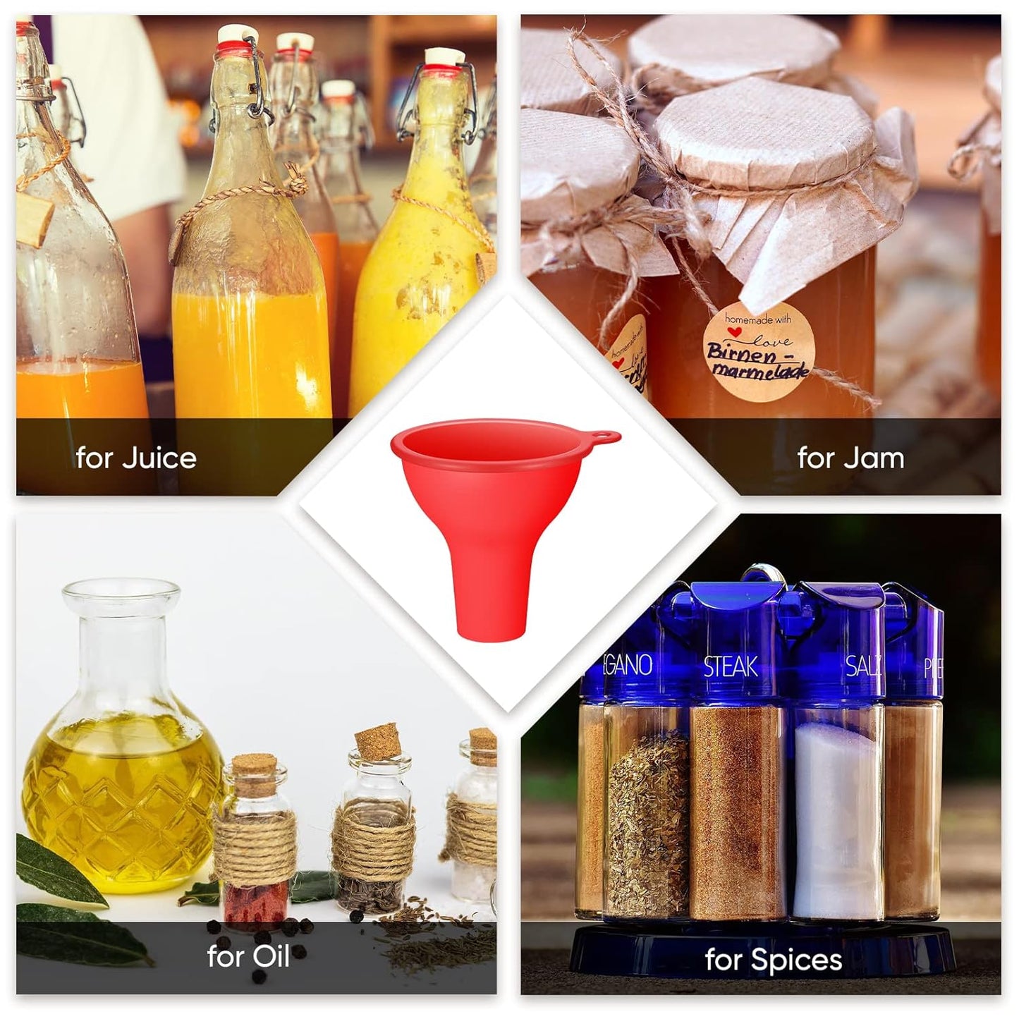 4 Pcs Kitchen Funnel Set Canning Silicone Funnel, Small and Large, Wide Mouth for Jars Jam Spice Filling Bottles Liquid Oil and Powder(Multi Color)