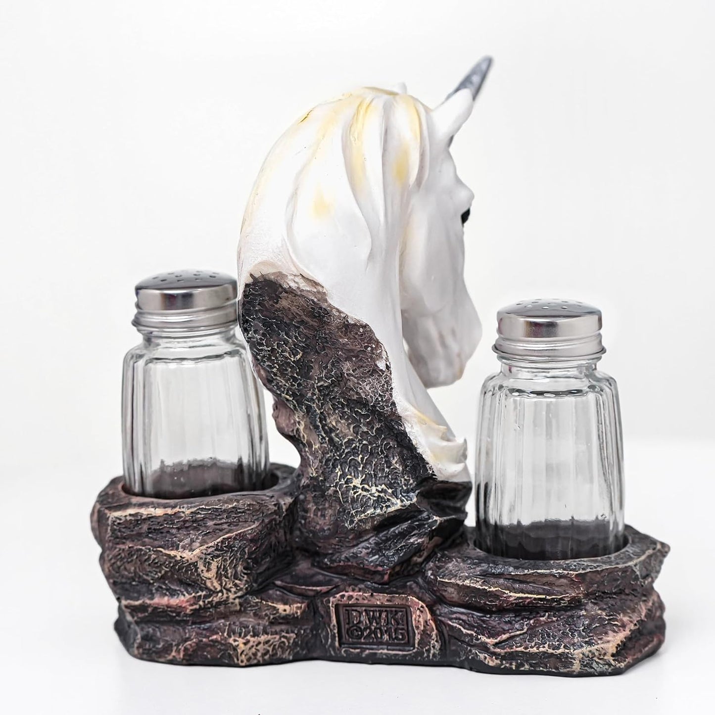 Rustic Salt And Pepper Shakers Set - Salt And Pepper Dispenser with Resin Unicorn Figurine And Statues Holder - Glass Spice Jars for Farmhouse Kitchen DéCor