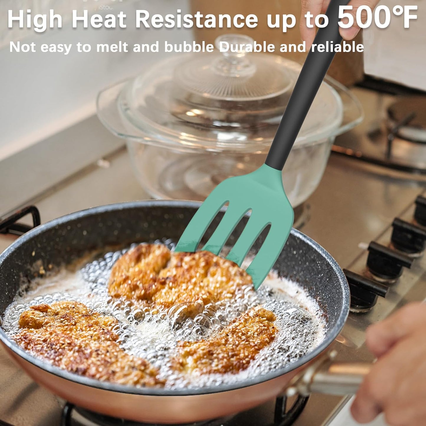 Coukre 2 Pack Silicone Spatula Set, High Heat Resistant, BPA Free Kitchen Spatula, Solid & Slotted Turner for Non-Stick Pans, Sautéing, and Flipping (2, AquaGreen)